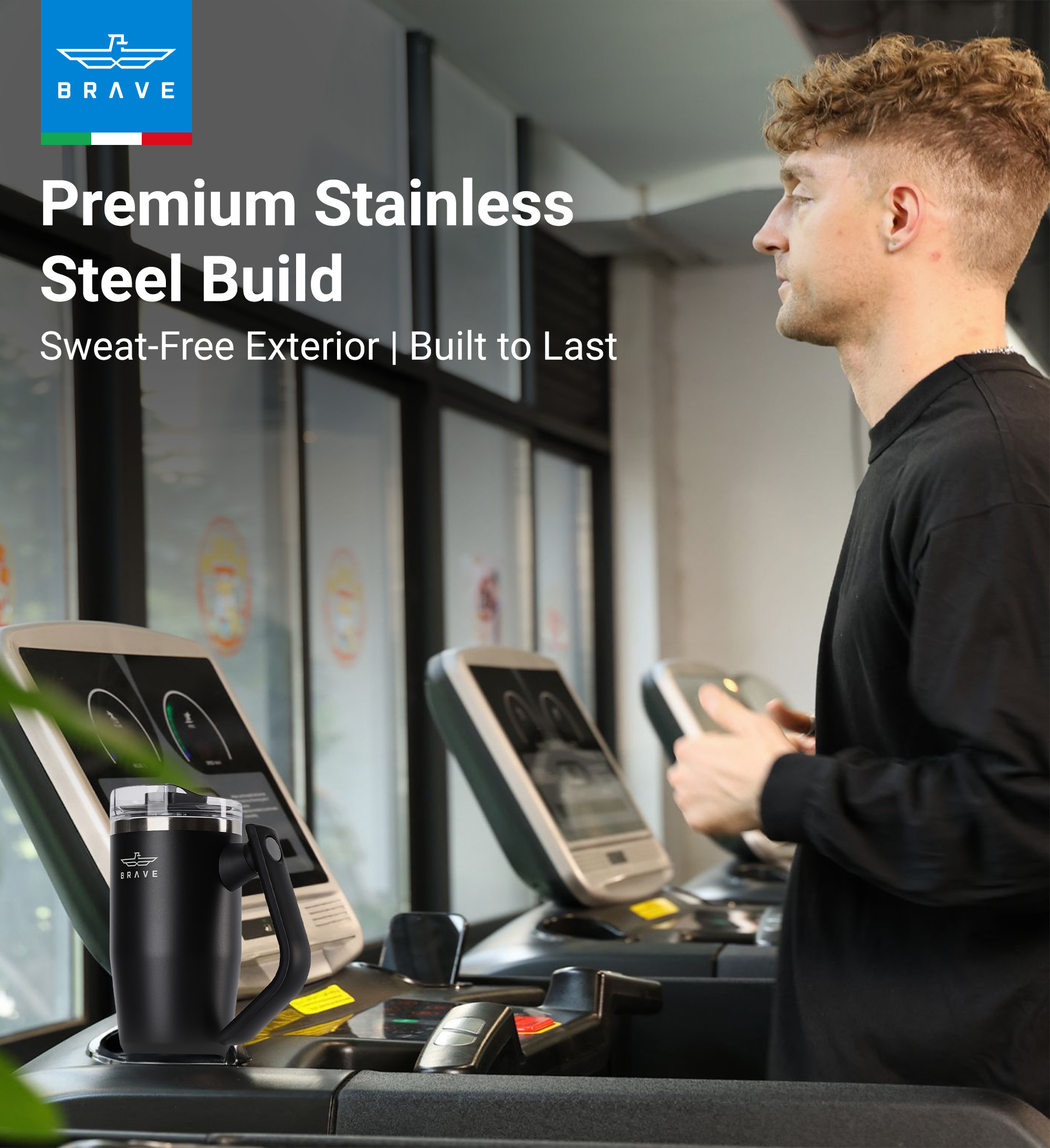 Brave Temp Guard Vacuum Insulated Travel Mug – 180° Rotating Handle, 24H Cold & 12H Hot Retention, Leak-Proof Lid, 1200ml - Black