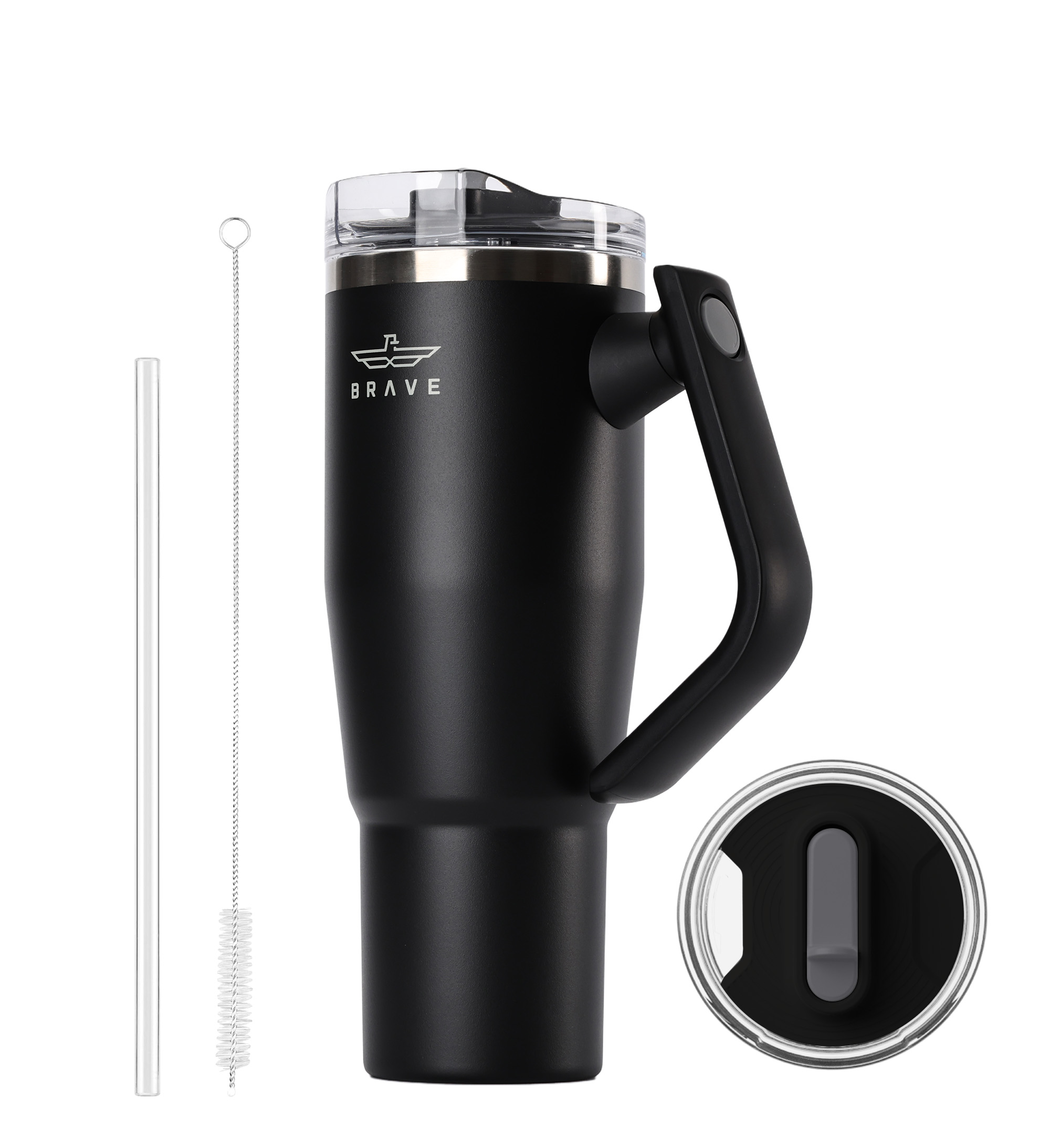 Brave Temp Guard Vacuum Insulated Travel Mug – 180° Rotating Handle, 24H Cold & 12H Hot Retention, Leak-Proof Lid, 1200ml - Black