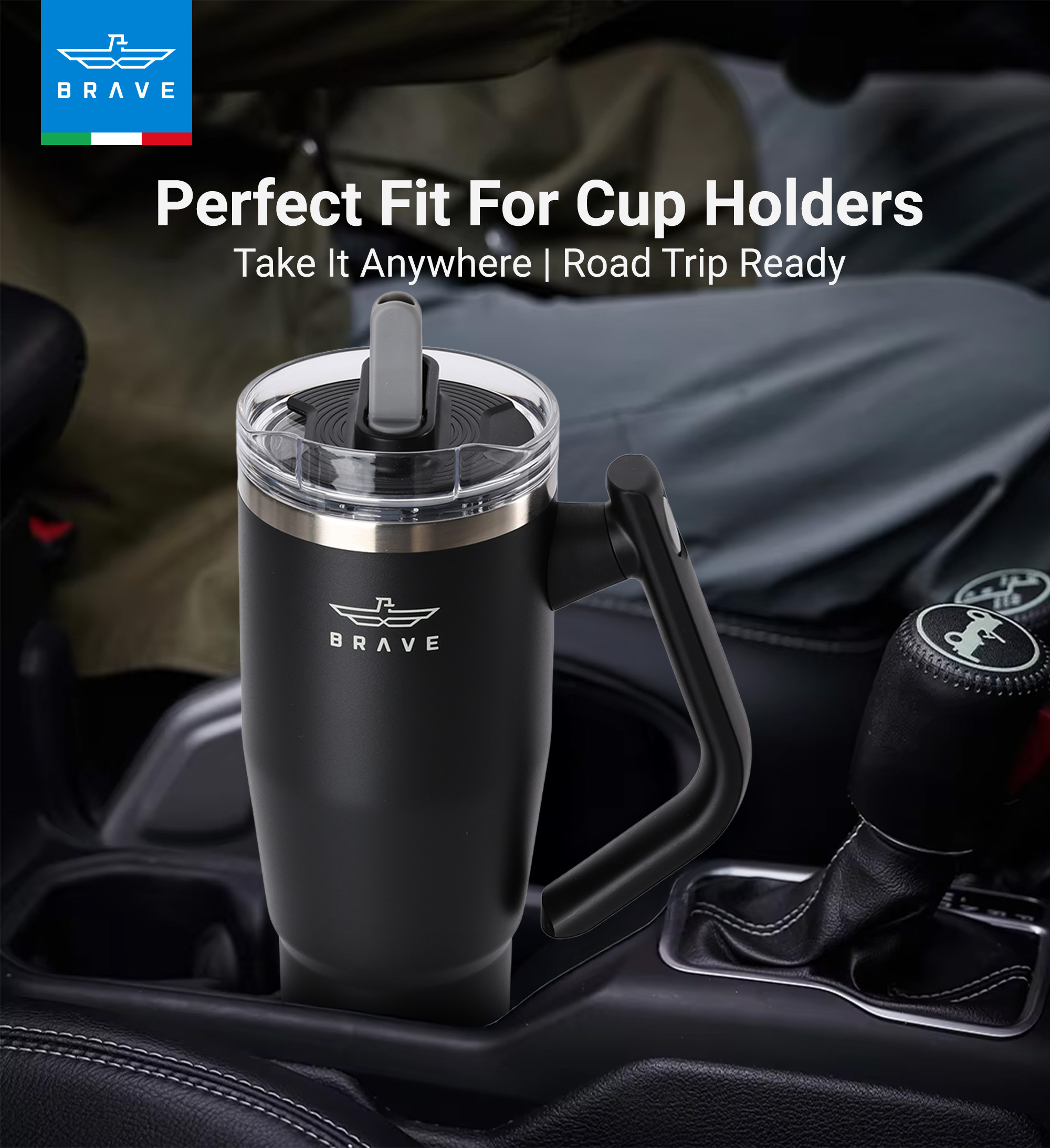 Brave Temp Guard Vacuum Insulated Travel Mug – 180° Rotating Handle, 24H Cold & 12H Hot Retention, Leak-Proof Lid, 1200ml - Black