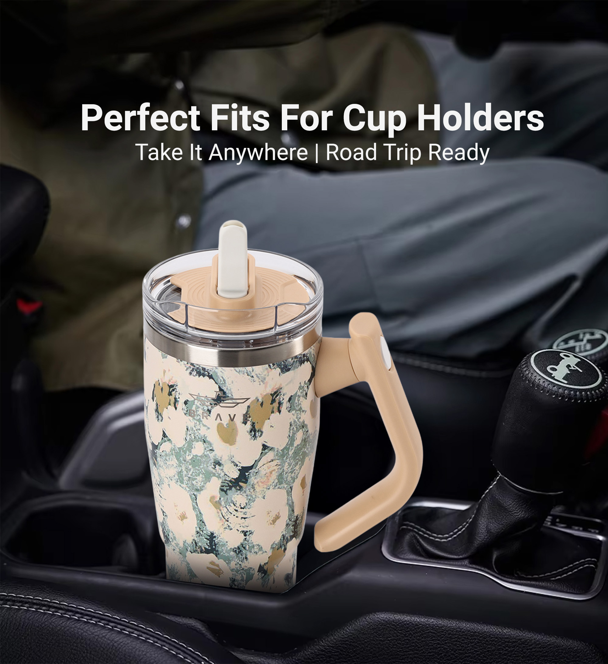 Brave Temp Guard Vacuum Insulated Travel Mug – 180° Rotating Handle, 24H Cold & 12H Hot Retention, Leak-Proof Lid, 1200ml - Yellow Rose