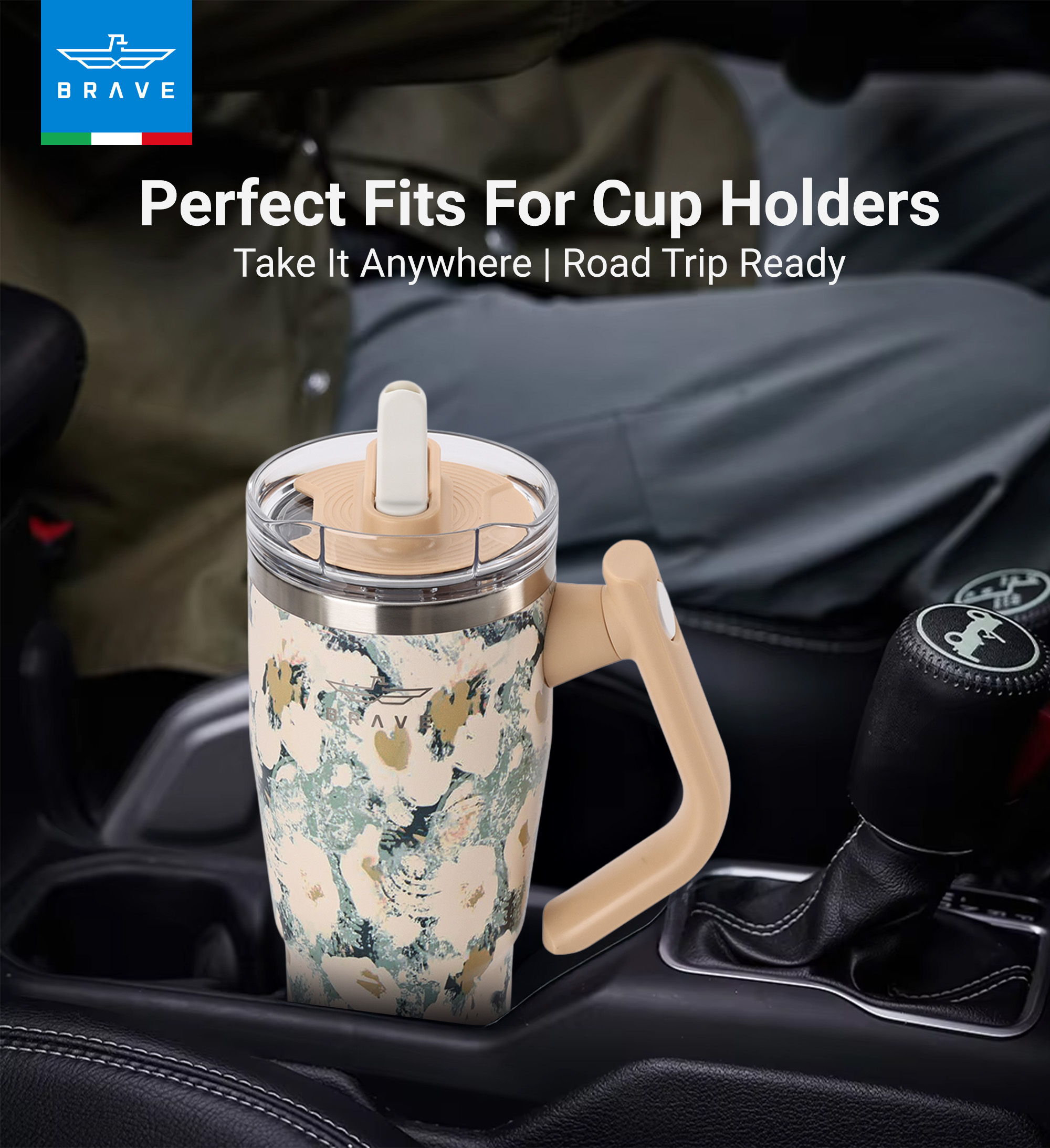 Brave Temp Guard Vacuum Insulated Travel Mug – 180° Rotating Handle, 24H Cold & 12H Hot Retention, Leak-Proof Lid, 1200ml - Yellow Rose