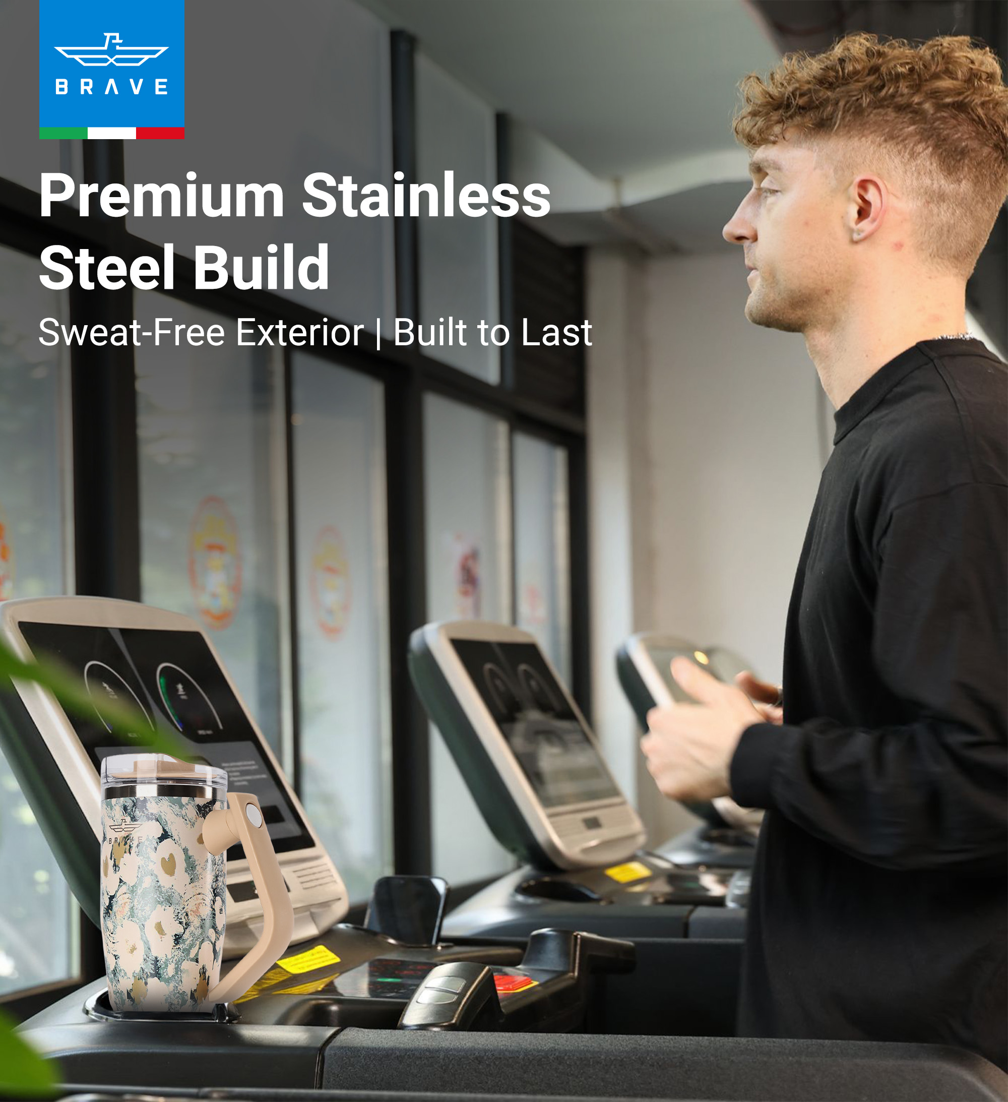 Brave Temp Guard Vacuum Insulated Travel Mug – 180° Rotating Handle, 24H Cold & 12H Hot Retention, Leak-Proof Lid, 1200ml - Yellow Rose