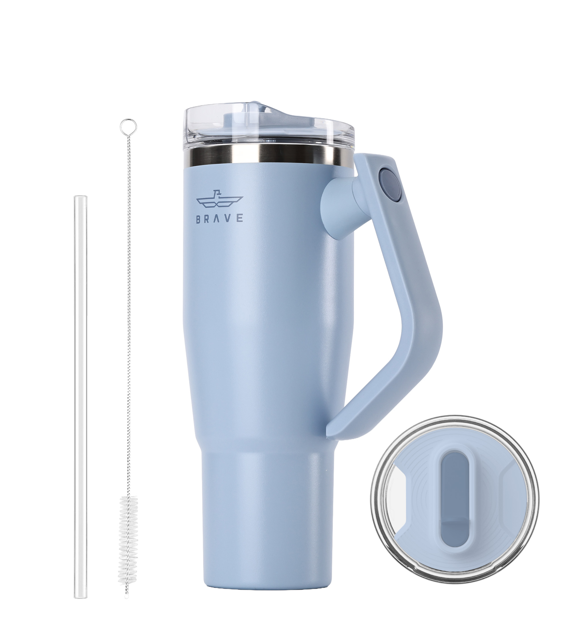 Brave Temp Guard Vacuum Insulated Travel Mug – 180° Rotating Handle, 24H Cold & 12H Hot Retention, Leak-Proof Lid, 1200ml - Sky Blue