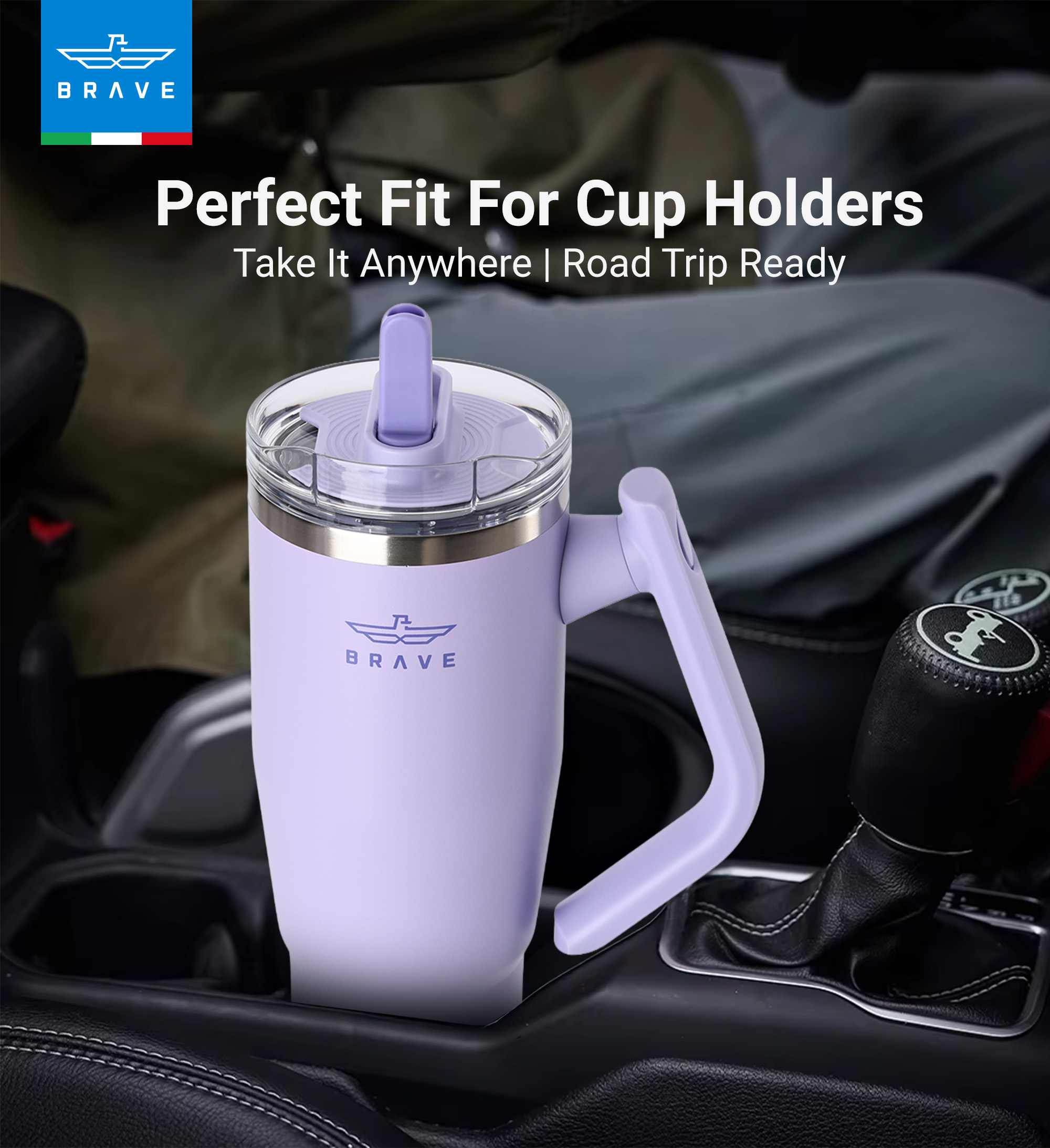 Brave Temp Guard Vacuum Insulated Travel Mug – 180° Rotating Handle, 24H Cold & 12H Hot Retention, Leak-Proof Lid, 1200ml - Lilac