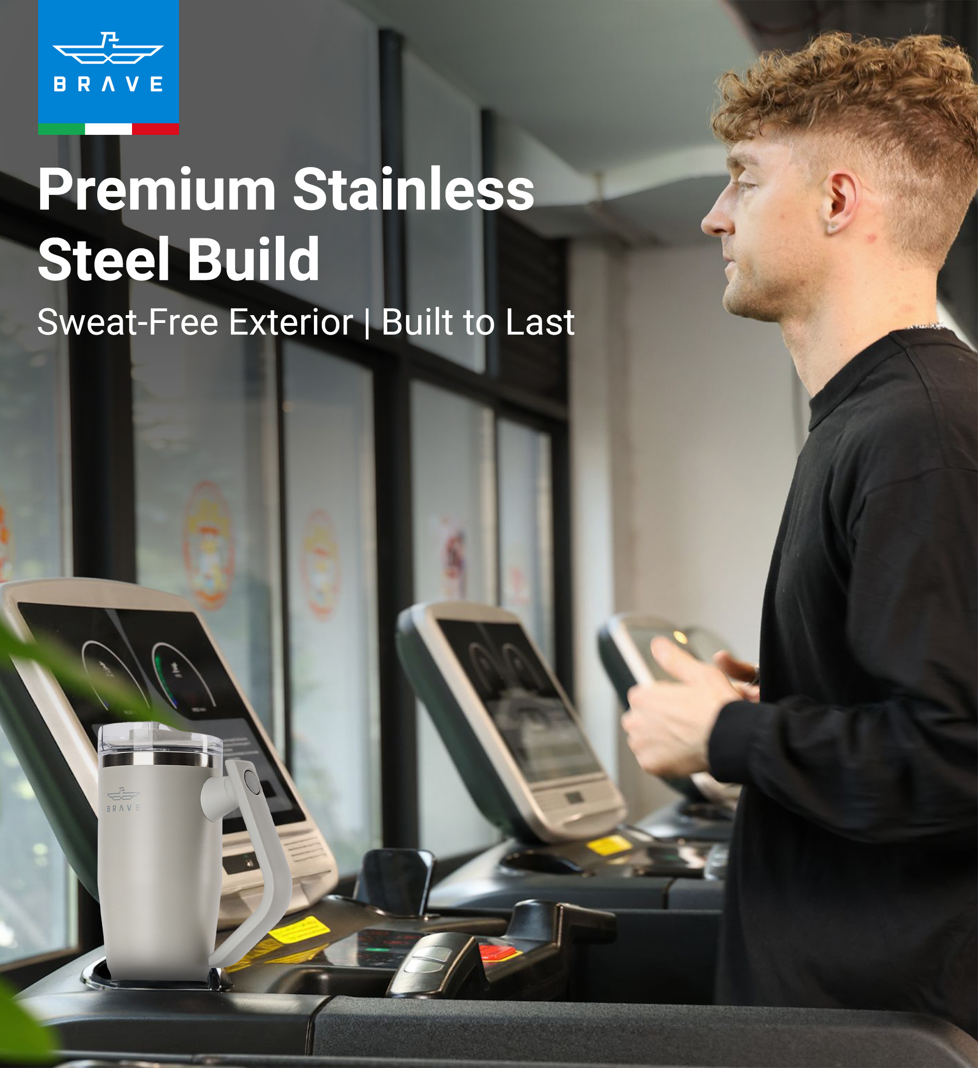 Brave Temp Guard Vacuum Insulated Travel Mug – 180° Rotating Handle, 24H Cold & 12H Hot Retention, Leak-Proof Lid, 1200ml - Light Grey