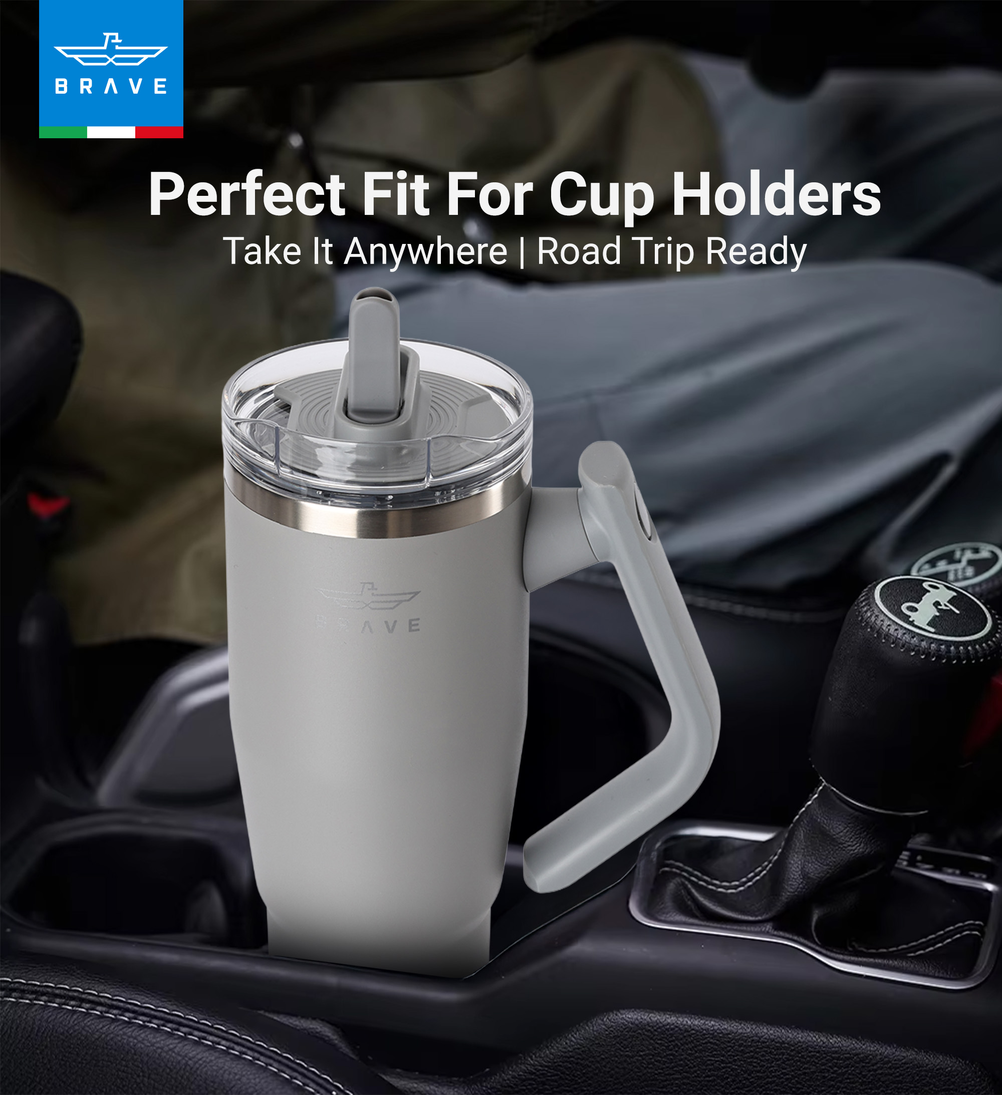 Brave Temp Guard Vacuum Insulated Travel Mug – 180° Rotating Handle, 24H Cold & 12H Hot Retention, Leak-Proof Lid, 1200ml - Dark Grey