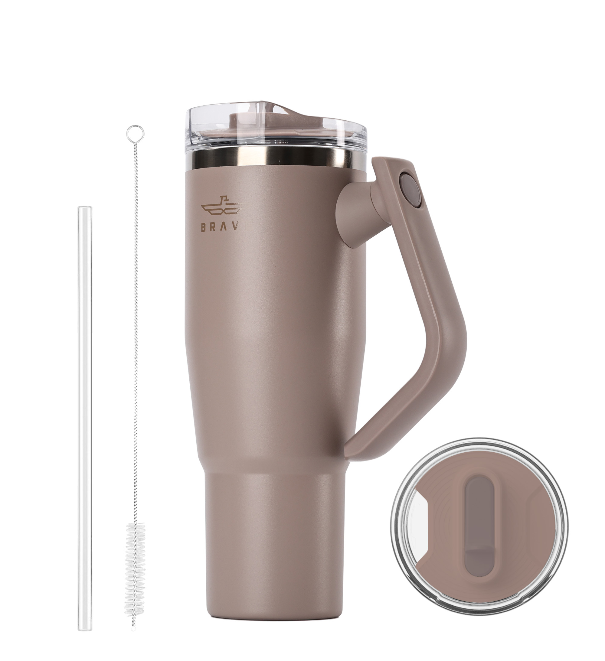 Brave Temp Guard Vacuum Insulated Travel Mug – 180° Rotating Handle, 24H Cold & 12H Hot Retention, Leak-Proof Lid, 1200ml - Dark Coffee
