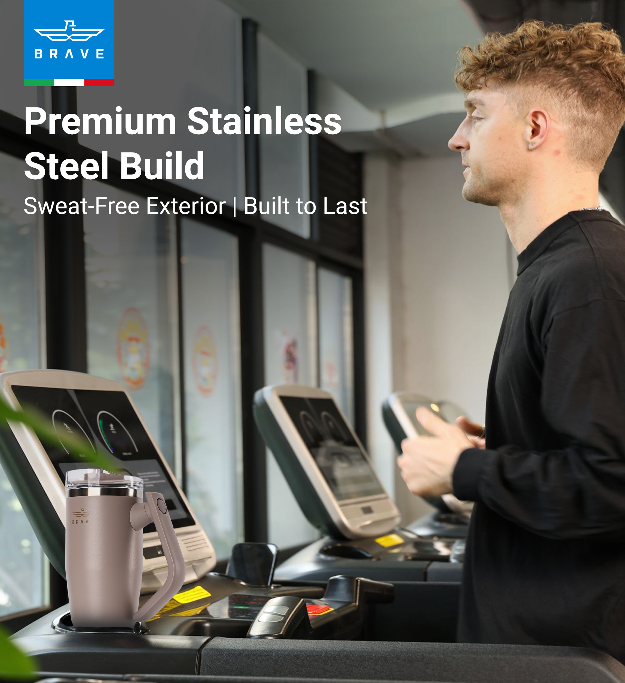 Brave Temp Guard Vacuum Insulated Travel Mug – 180° Rotating Handle, 24H Cold & 12H Hot Retention, Leak-Proof Lid, 1200ml - Dark Coffee