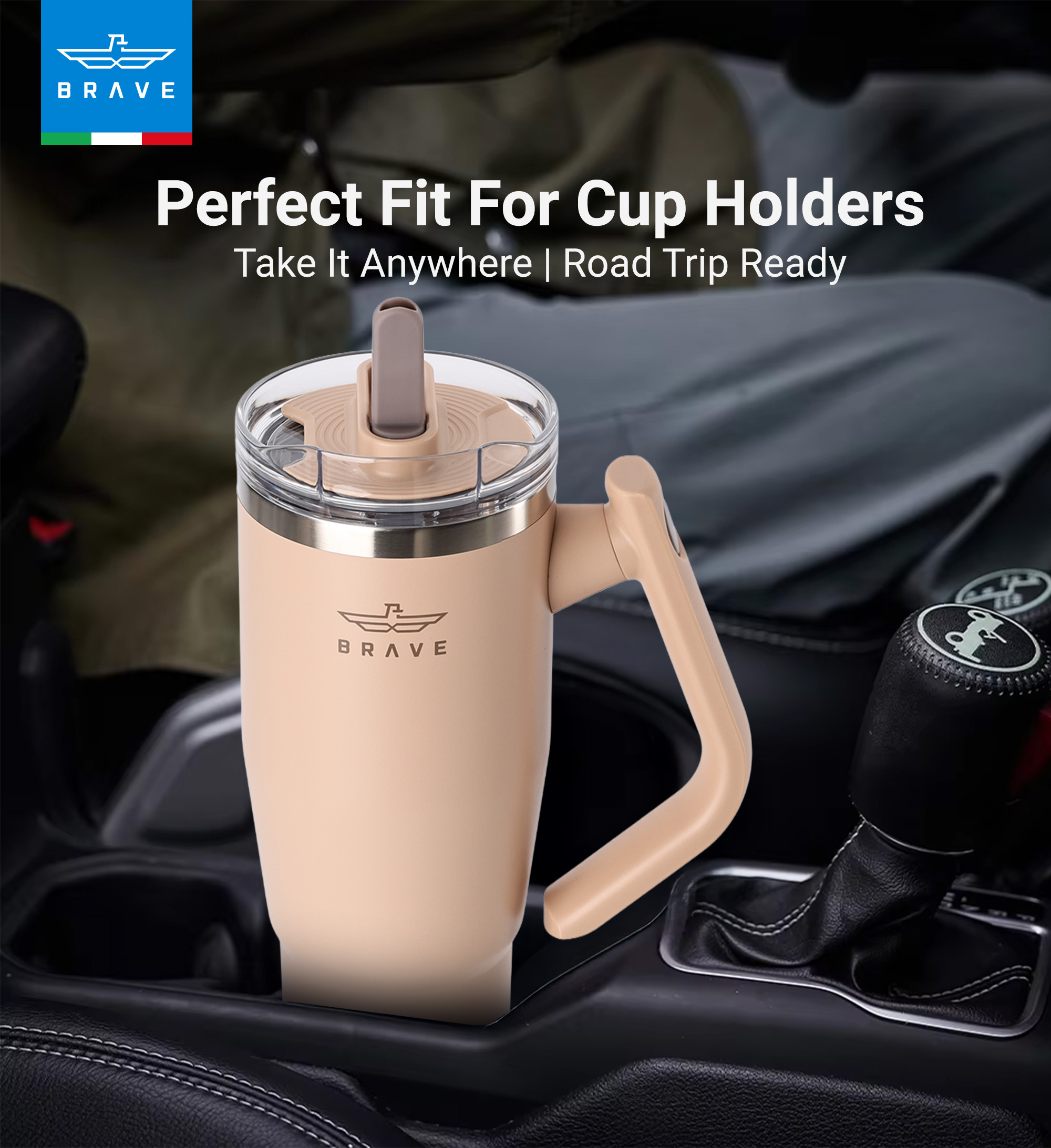 Brave Temp Guard Vacuum Insulated Travel Mug – 180° Rotating Handle, 24H Cold & 12H Hot Retention, Leak-Proof Lid, 1200ml - Brown