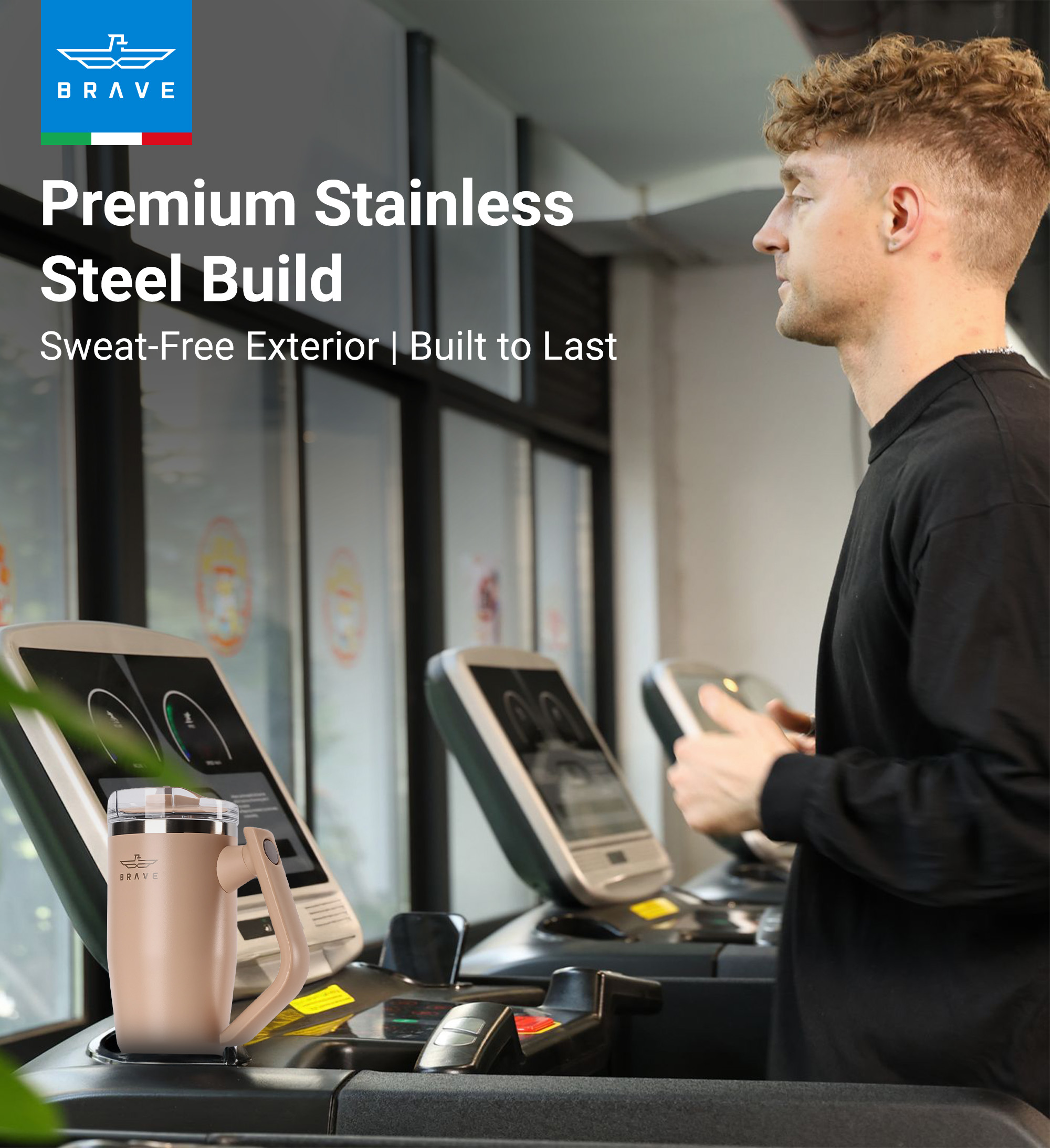 Brave Temp Guard Vacuum Insulated Travel Mug – 180° Rotating Handle, 24H Cold & 12H Hot Retention, Leak-Proof Lid, 1200ml - Brown