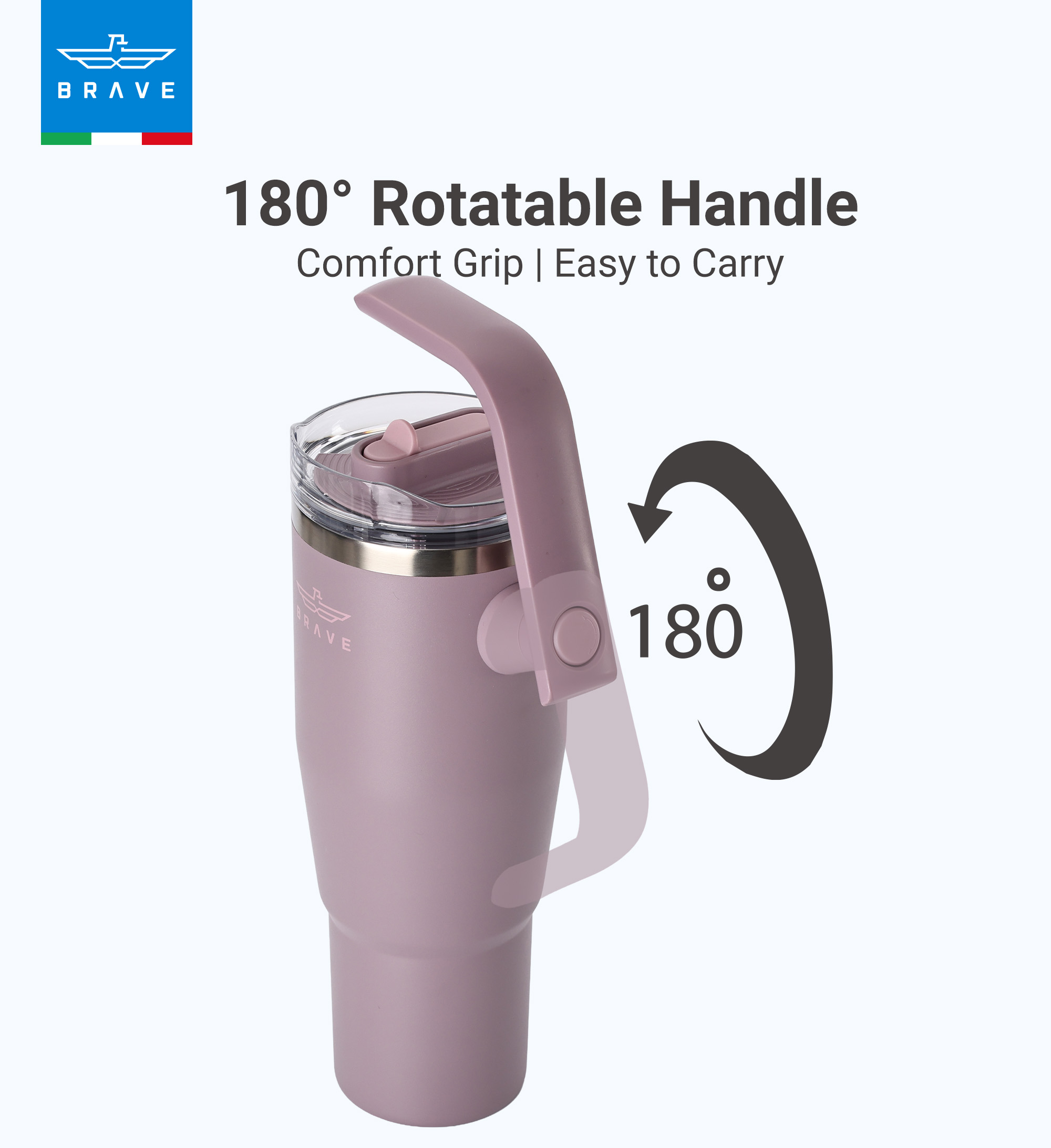 Brave Temp Guard Vacuum Insulated Travel Mug – 180° Rotating Handle, 24H Cold & 12H Hot Retention, Leak-Proof Lid, 1200ml - Purplish Red