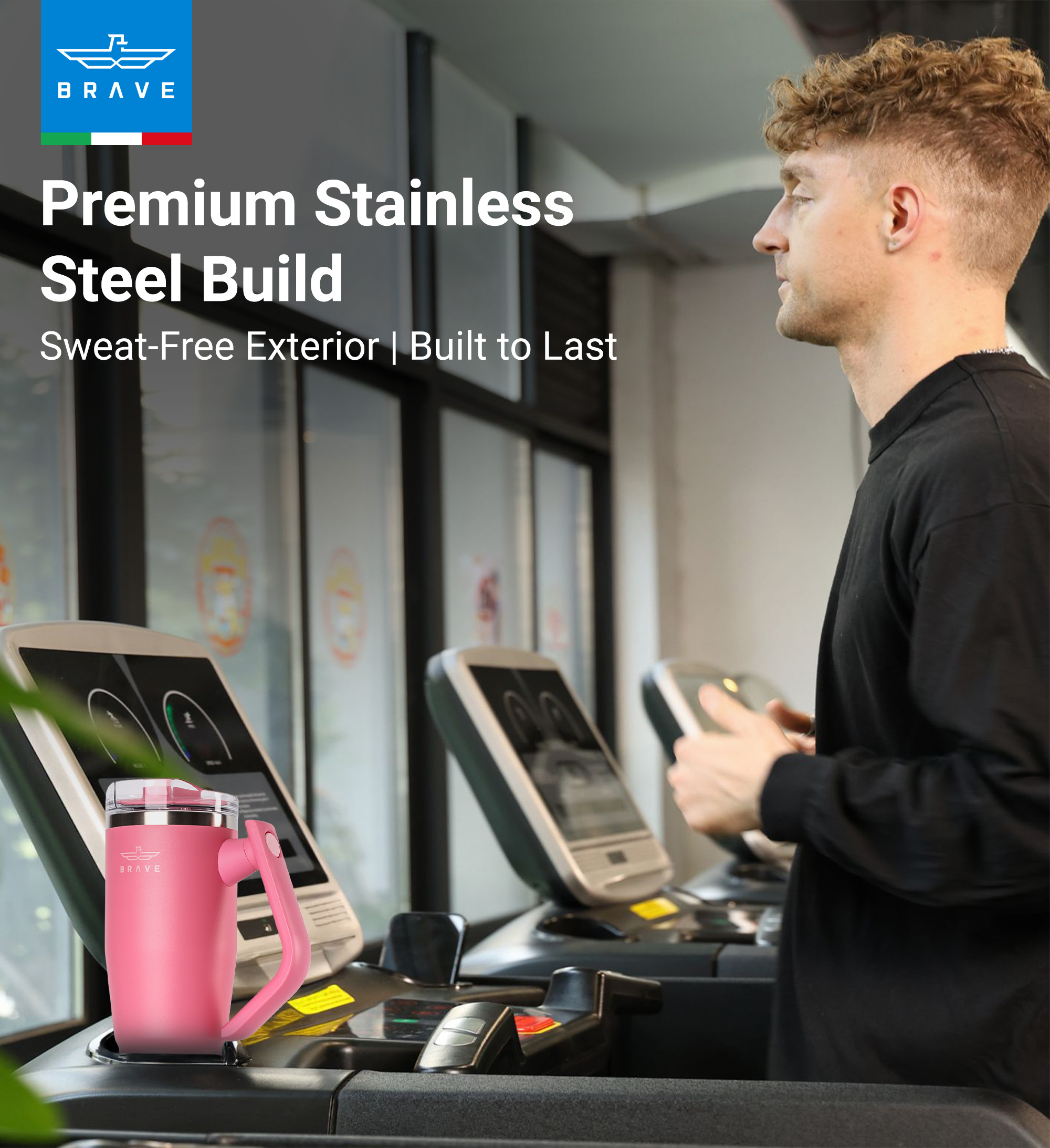 Brave Temp Guard Vacuum Insulated Travel Mug – 180° Rotating Handle, 24H Cold & 12H Hot Retention, Leak-Proof Lid, 1200ml - Rose Red