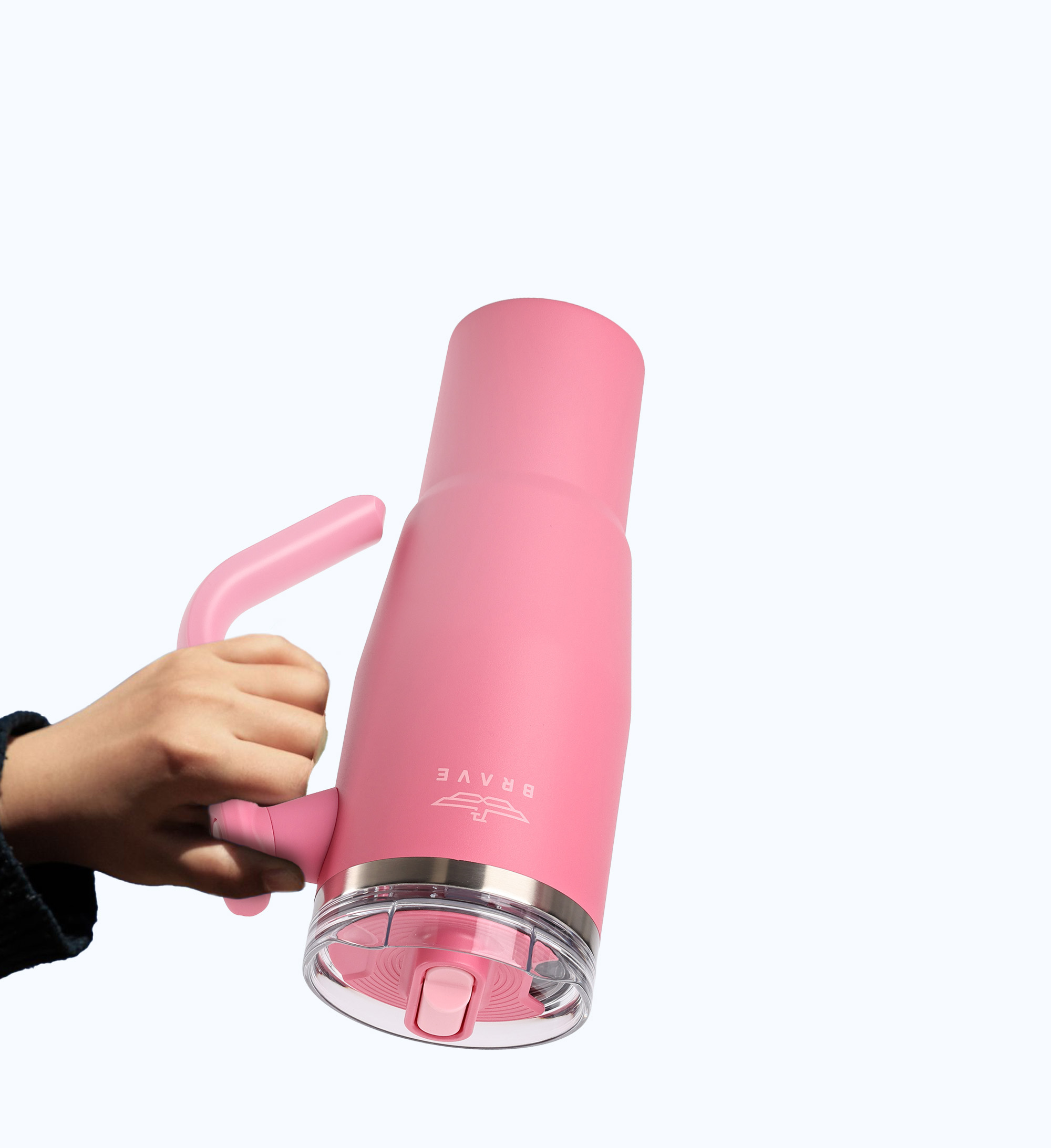 Brave Temp Guard Vacuum Insulated Travel Mug – 180° Rotating Handle, 24H Cold & 12H Hot Retention, Leak-Proof Lid, 1200ml - Rose Red