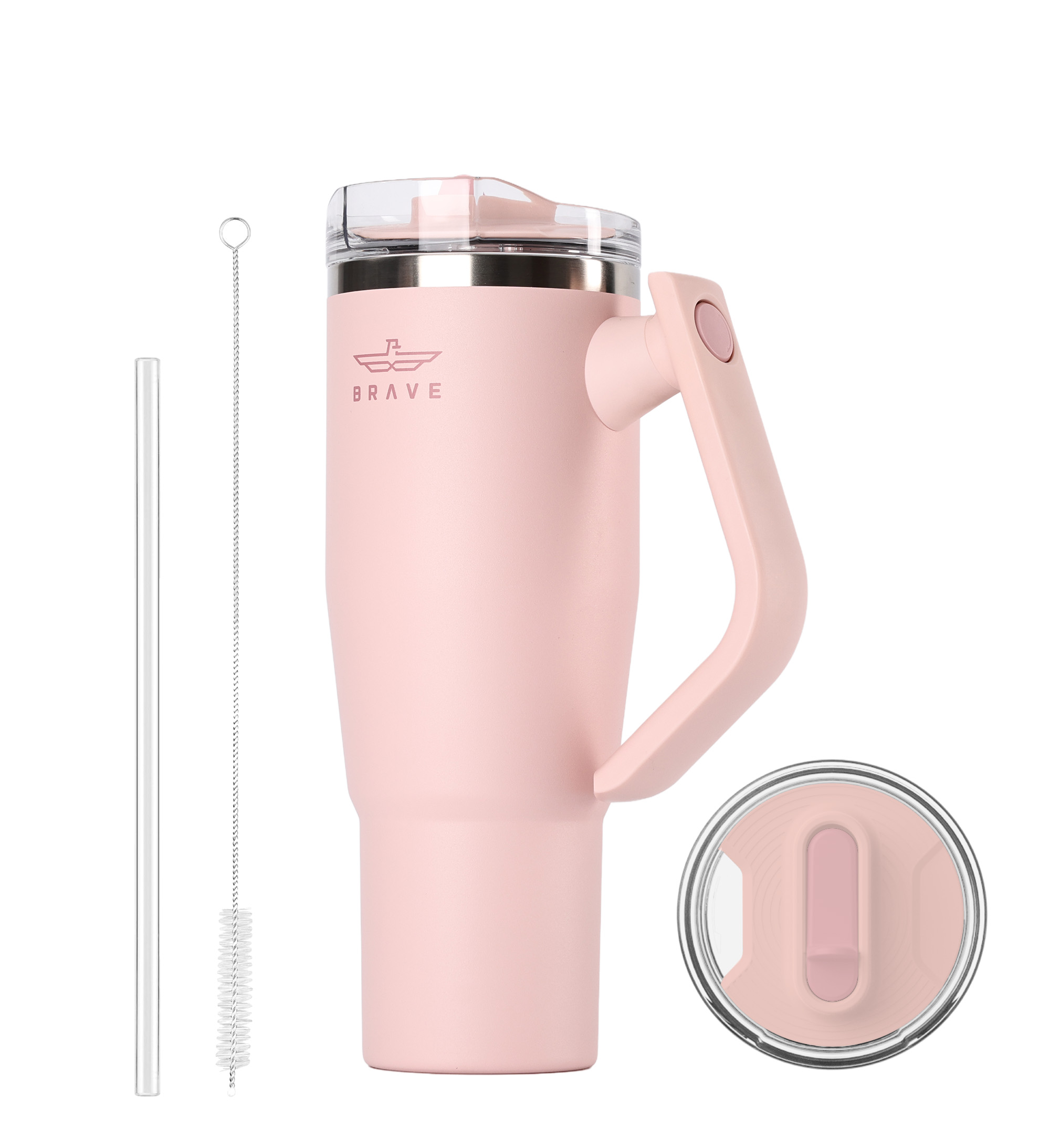 Brave Temp Guard Vacuum Insulated Travel Mug – 180° Rotating Handle, 24H Cold & 12H Hot Retention, Leak-Proof Lid, 1200ml - Light Pink