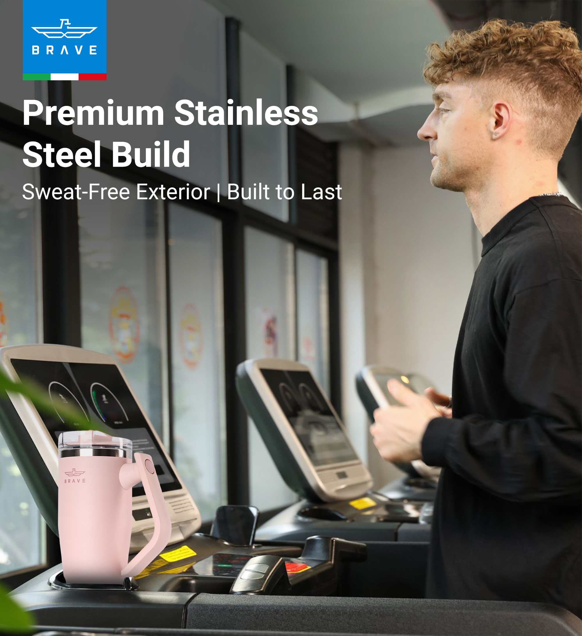 Brave Temp Guard Vacuum Insulated Travel Mug – 180° Rotating Handle, 24H Cold & 12H Hot Retention, Leak-Proof Lid, 1200ml - Light Pink