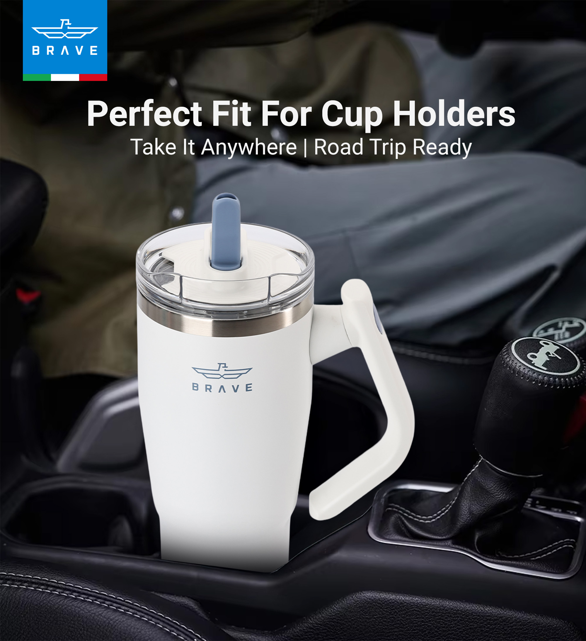 Brave Temp Guard Vacuum Insulated Travel Mug – 180° Rotating Handle, 24H Cold & 12H Hot Retention, Leak-Proof Lid, 950ml - White