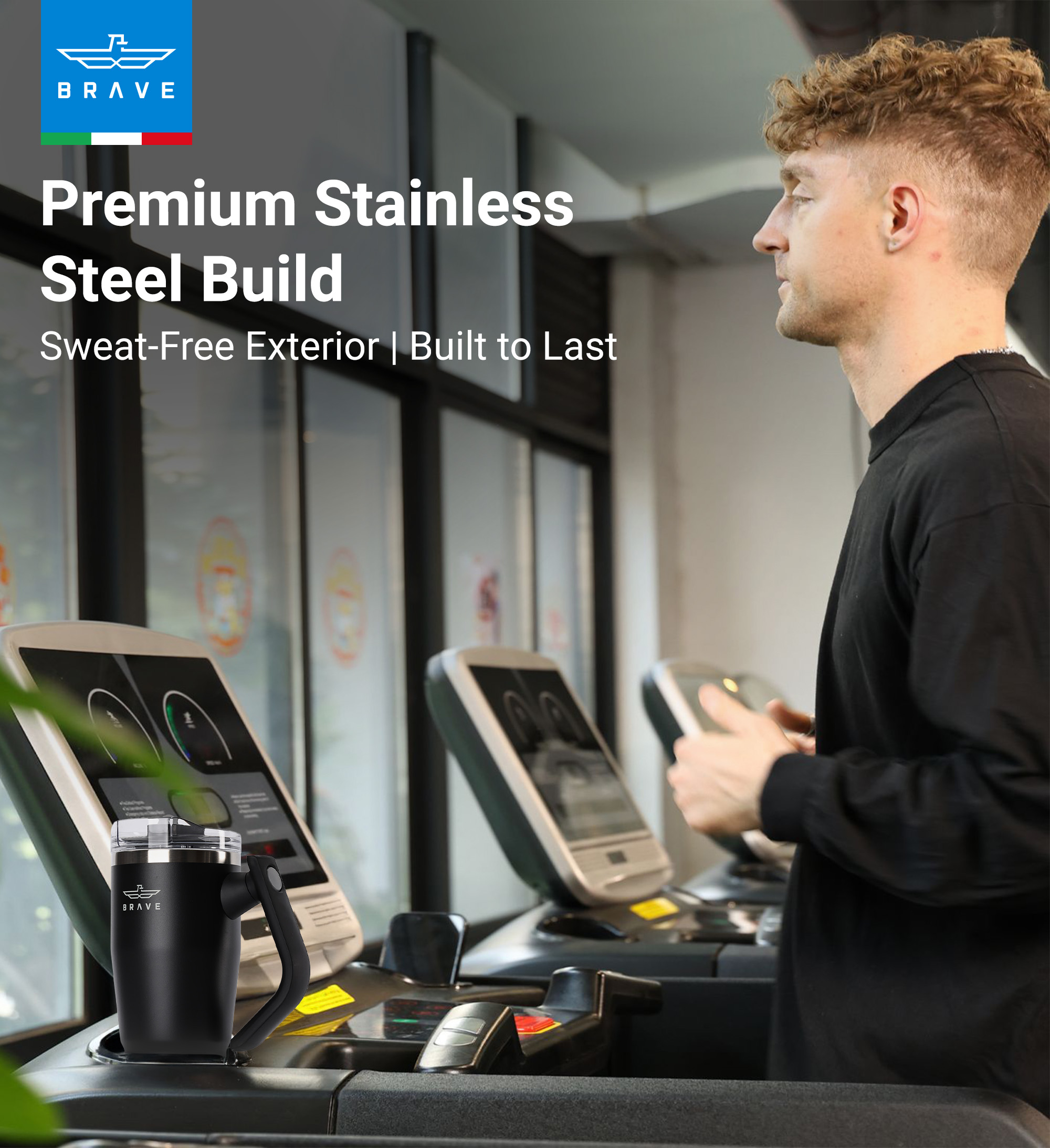 Brave Temp Guard Vacuum Insulated Travel Mug – 180° Rotating Handle, 24H Cold & 12H Hot Retention, Leak-Proof Lid, 950ml - Black