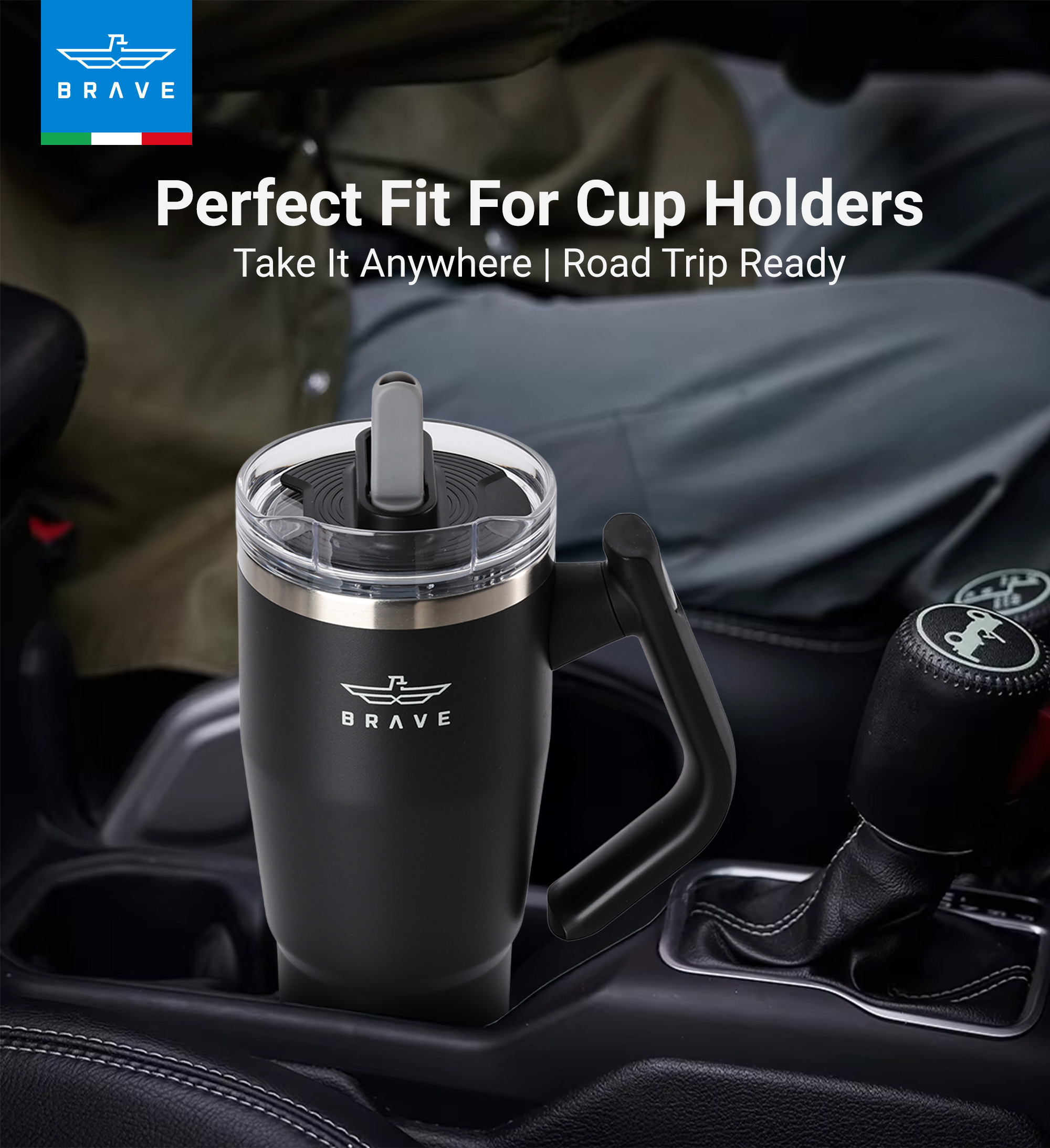 Brave Temp Guard Vacuum Insulated Travel Mug – 180° Rotating Handle, 24H Cold & 12H Hot Retention, Leak-Proof Lid, 950ml - Black