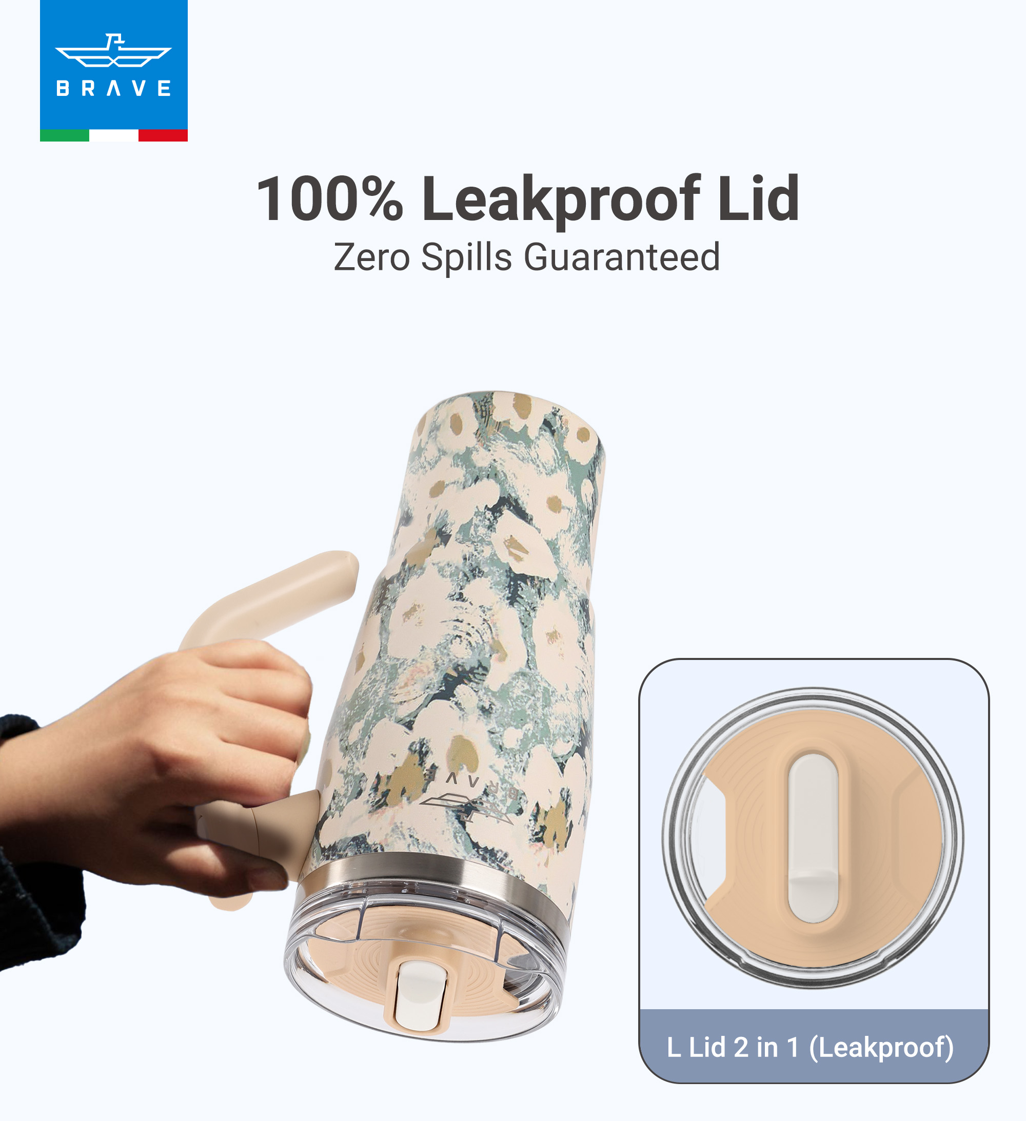 Brave Temp Guard Vacuum Insulated Travel Mug – 180° Rotating Handle, 24H Cold & 12H Hot Retention, Leak-Proof Lid, 950ml - Yellow Rose