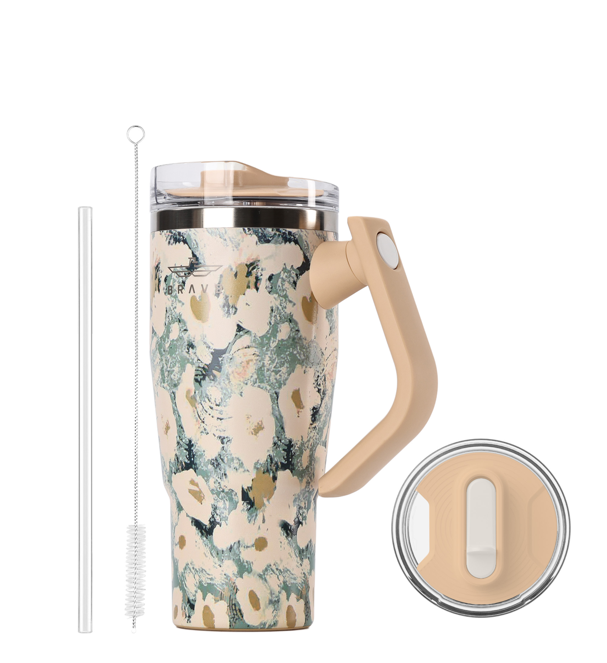 Brave Temp Guard Vacuum Insulated Travel Mug – 180° Rotating Handle, 24H Cold & 12H Hot Retention, Leak-Proof Lid, 950ml - Yellow Rose