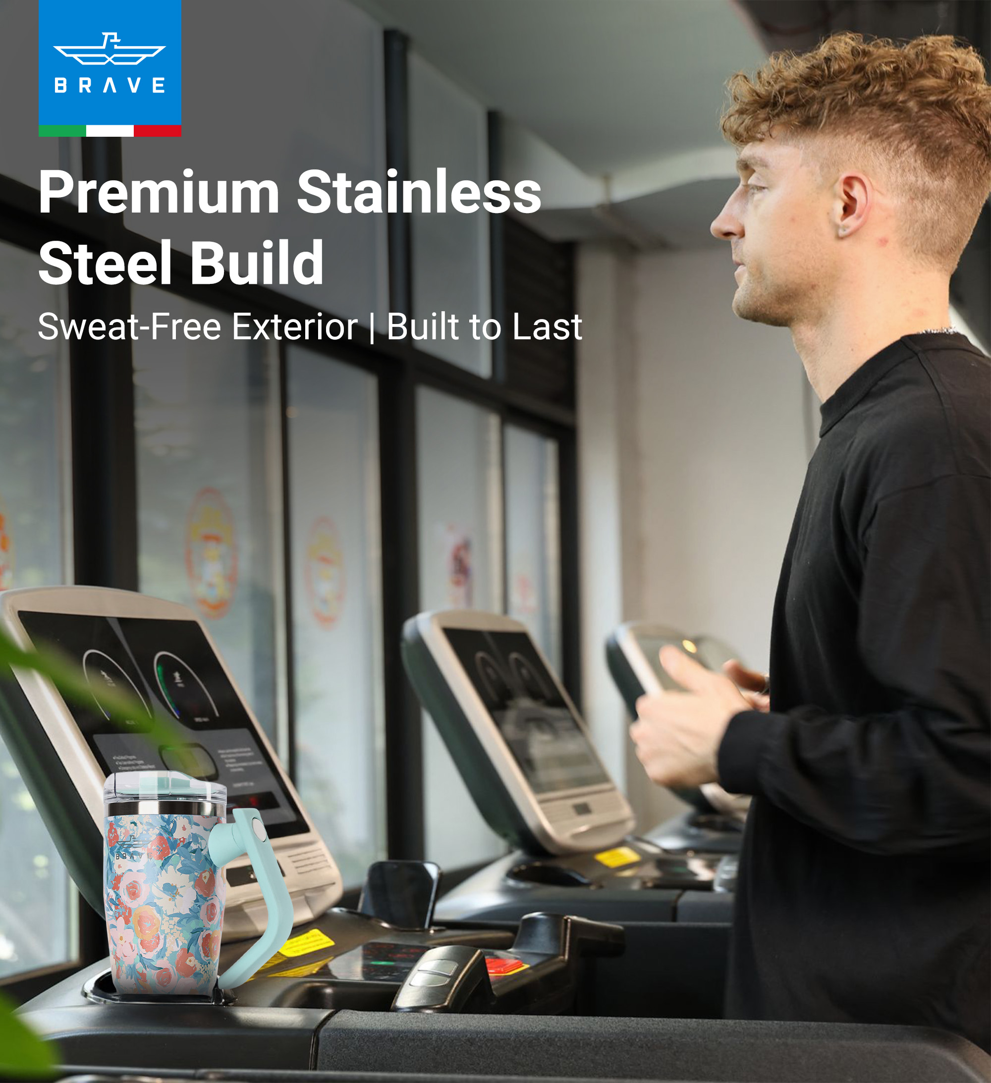 Brave Temp Guard Vacuum Insulated Travel Mug – 180° Rotating Handle, 24H Cold & 12H Hot Retention, Leak-Proof Lid, 950ml - Green Rose