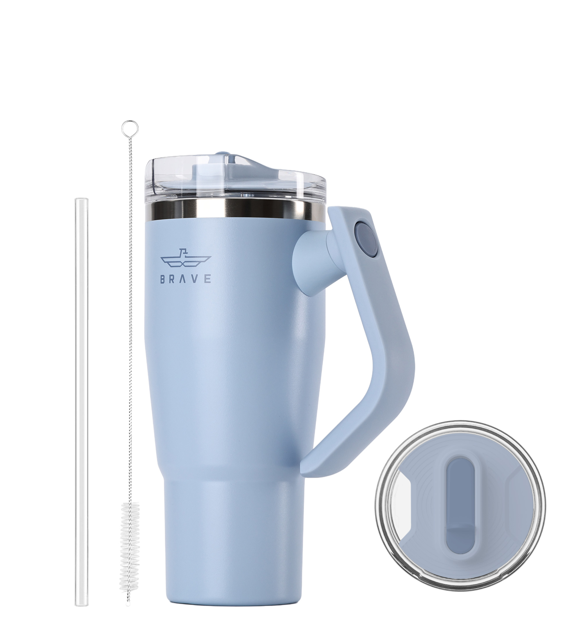 Brave Temp Guard Vacuum Insulated Travel Mug – 180° Rotating Handle, 24H Cold & 12H Hot Retention, Leak-Proof Lid, 950ml - Sky Blue