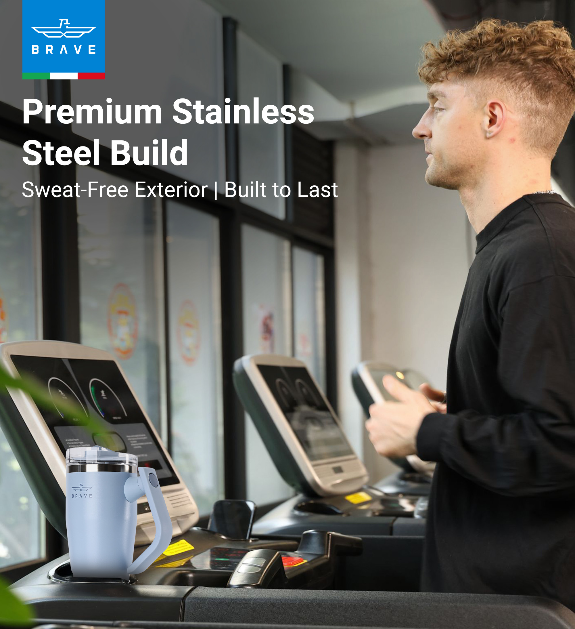 Brave Temp Guard Vacuum Insulated Travel Mug – 180° Rotating Handle, 24H Cold & 12H Hot Retention, Leak-Proof Lid, 950ml - Sky Blue