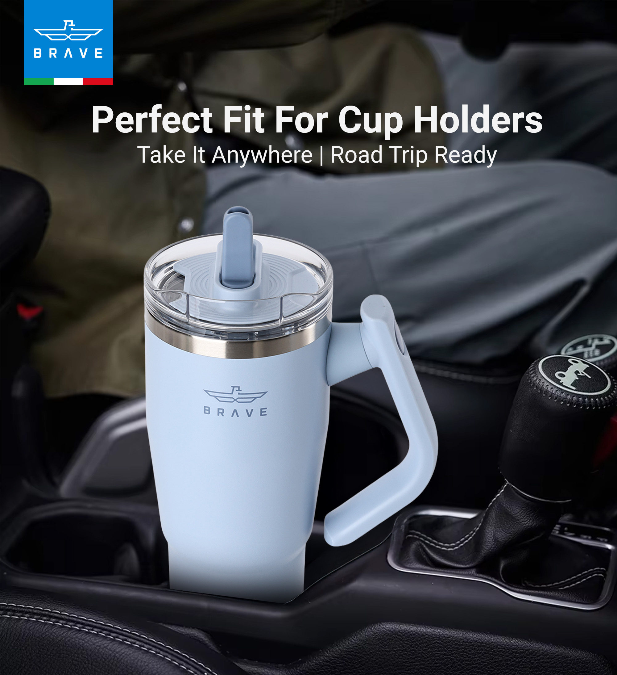 Brave Temp Guard Vacuum Insulated Travel Mug – 180° Rotating Handle, 24H Cold & 12H Hot Retention, Leak-Proof Lid, 950ml - Sky Blue