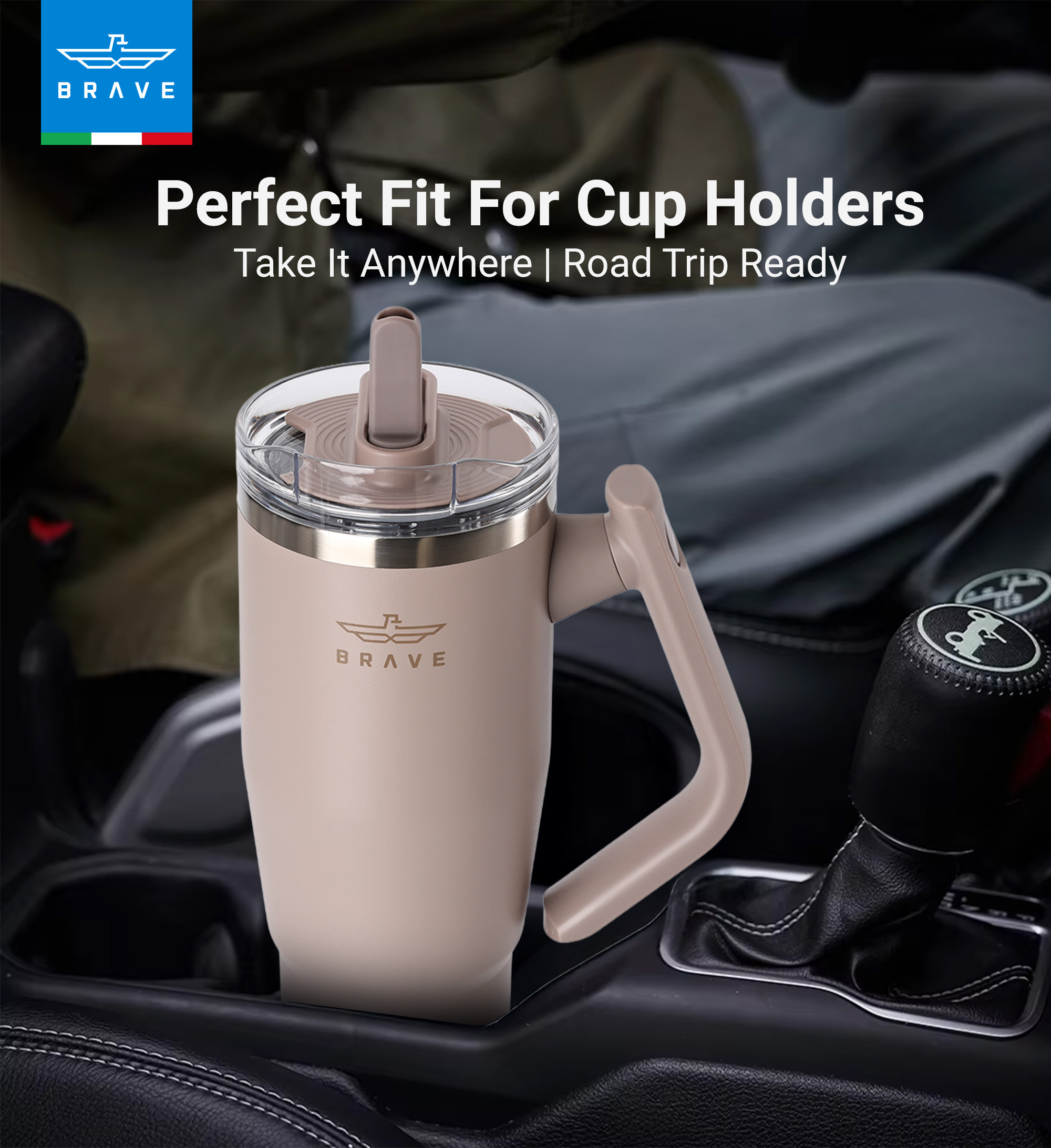Brave Temp Guard Vacuum Insulated Travel Mug – 180° Rotating Handle, 24H Cold & 12H Hot Retention, Leak-Proof Lid, 950ml - Dark Coffee
