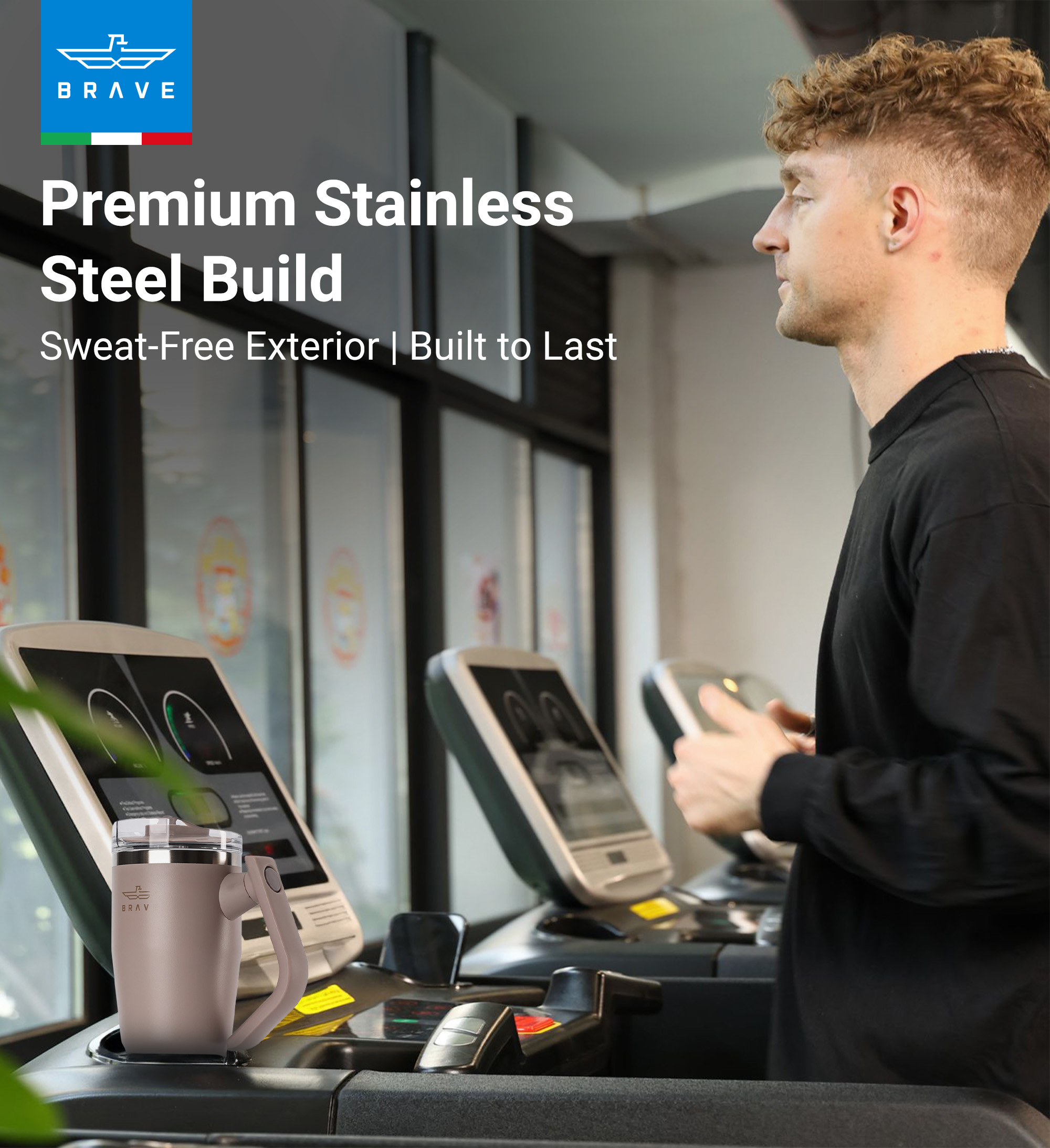 Brave Temp Guard Vacuum Insulated Travel Mug – 180° Rotating Handle, 24H Cold & 12H Hot Retention, Leak-Proof Lid, 950ml - Dark Coffee