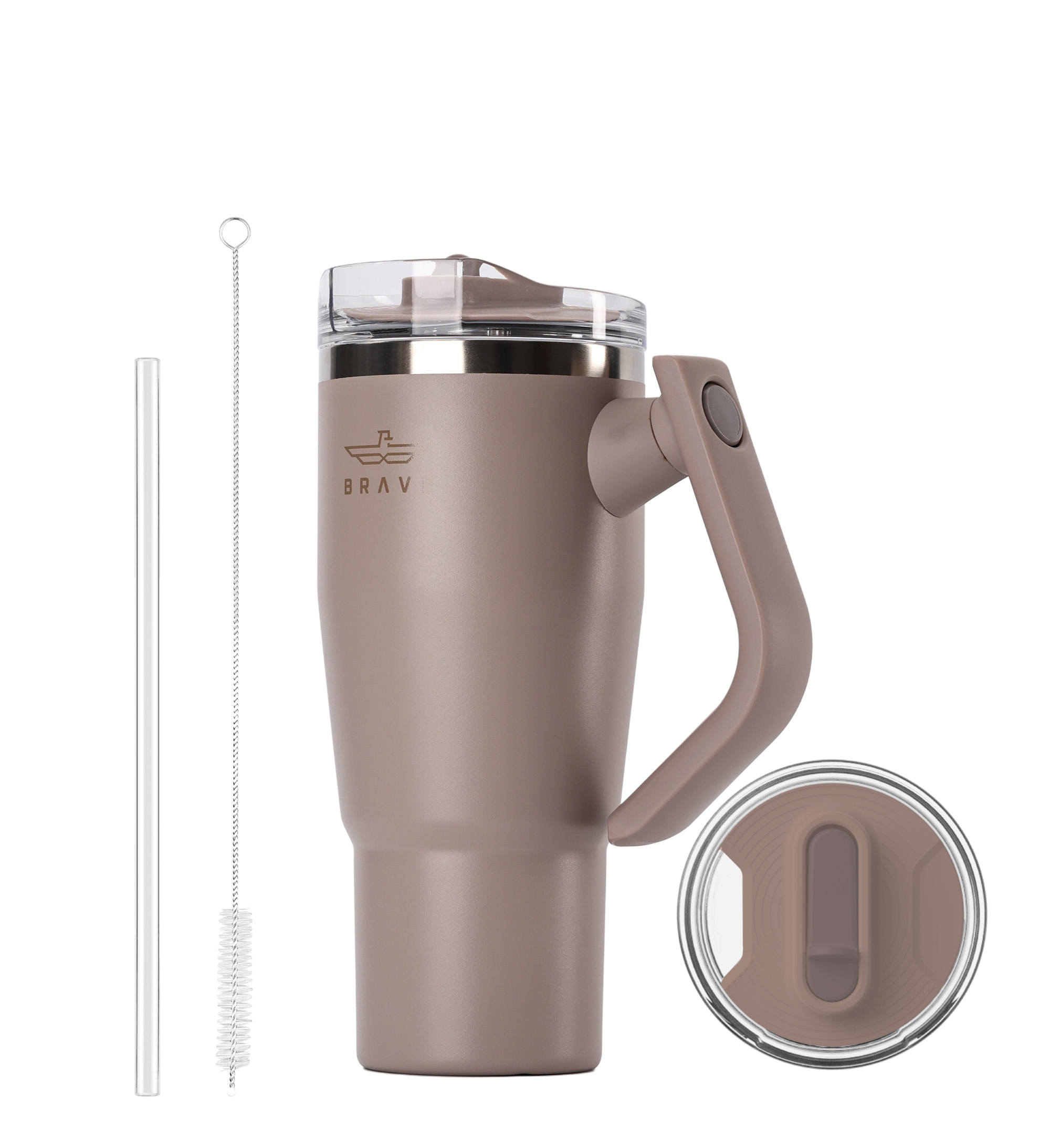 Brave Temp Guard Vacuum Insulated Travel Mug – 180° Rotating Handle, 24H Cold & 12H Hot Retention, Leak-Proof Lid, 950ml - Dark Coffee