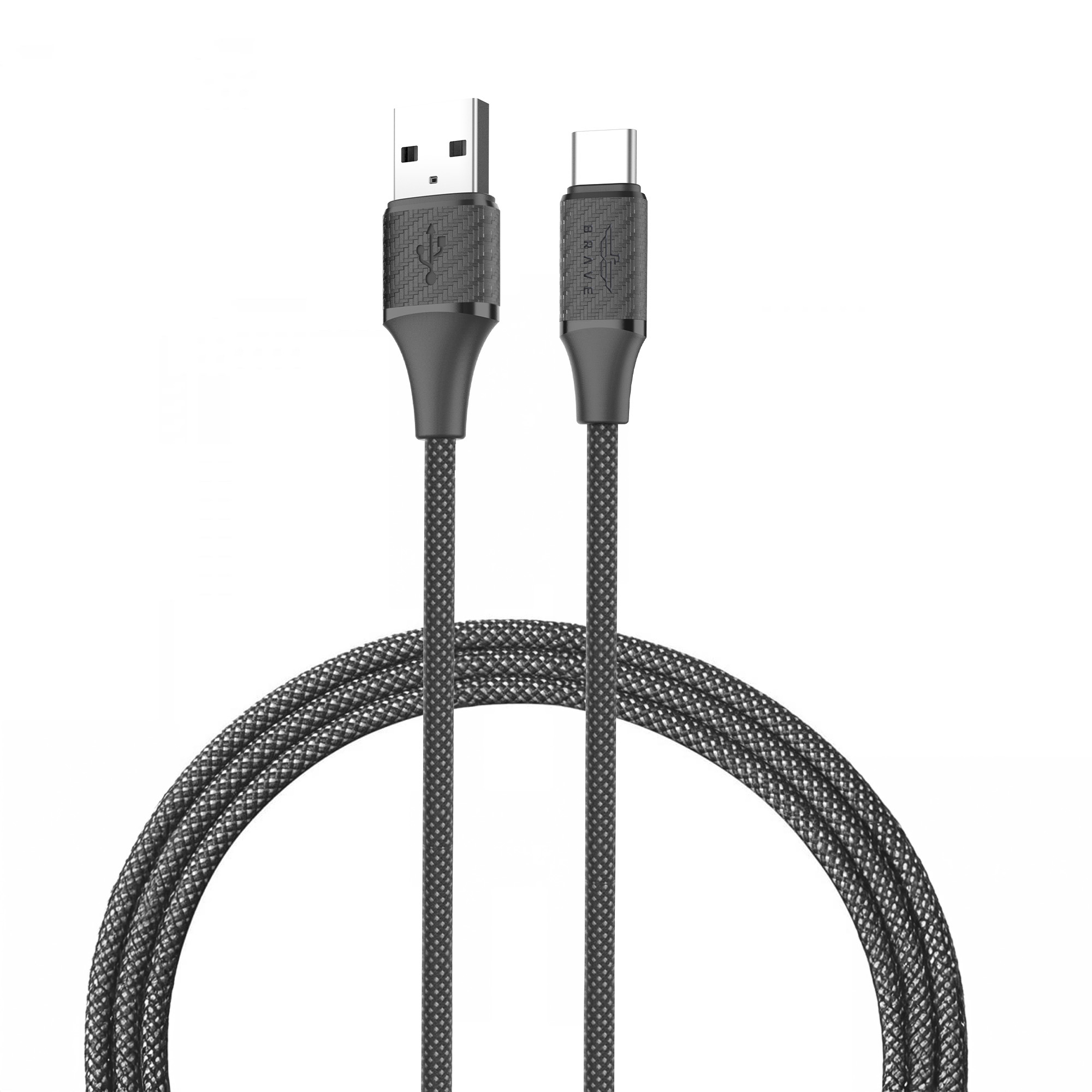 BRAVE BDC-49 USB-A to Type-C Cable 2.4A Braided Fast Charging Cable 1M - Black