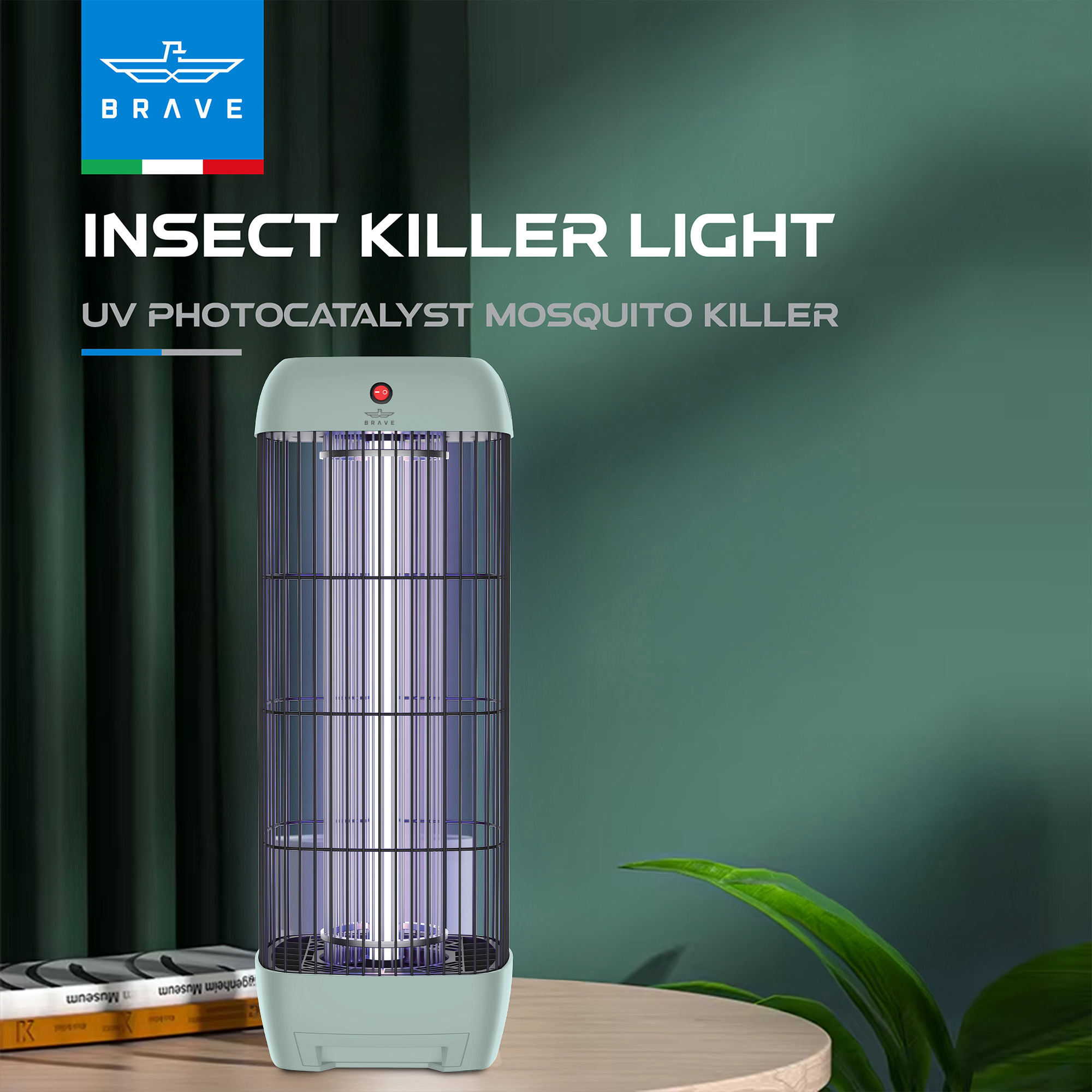 BRAVE Electric Mosquito Killer Bug Zapper with 15W UV Lamp, Powerful Indoor & Outdoor Insect Trap, Quiet, Safe, and Effective for Home, Kitchen, Patio, and Commercial Use - Green