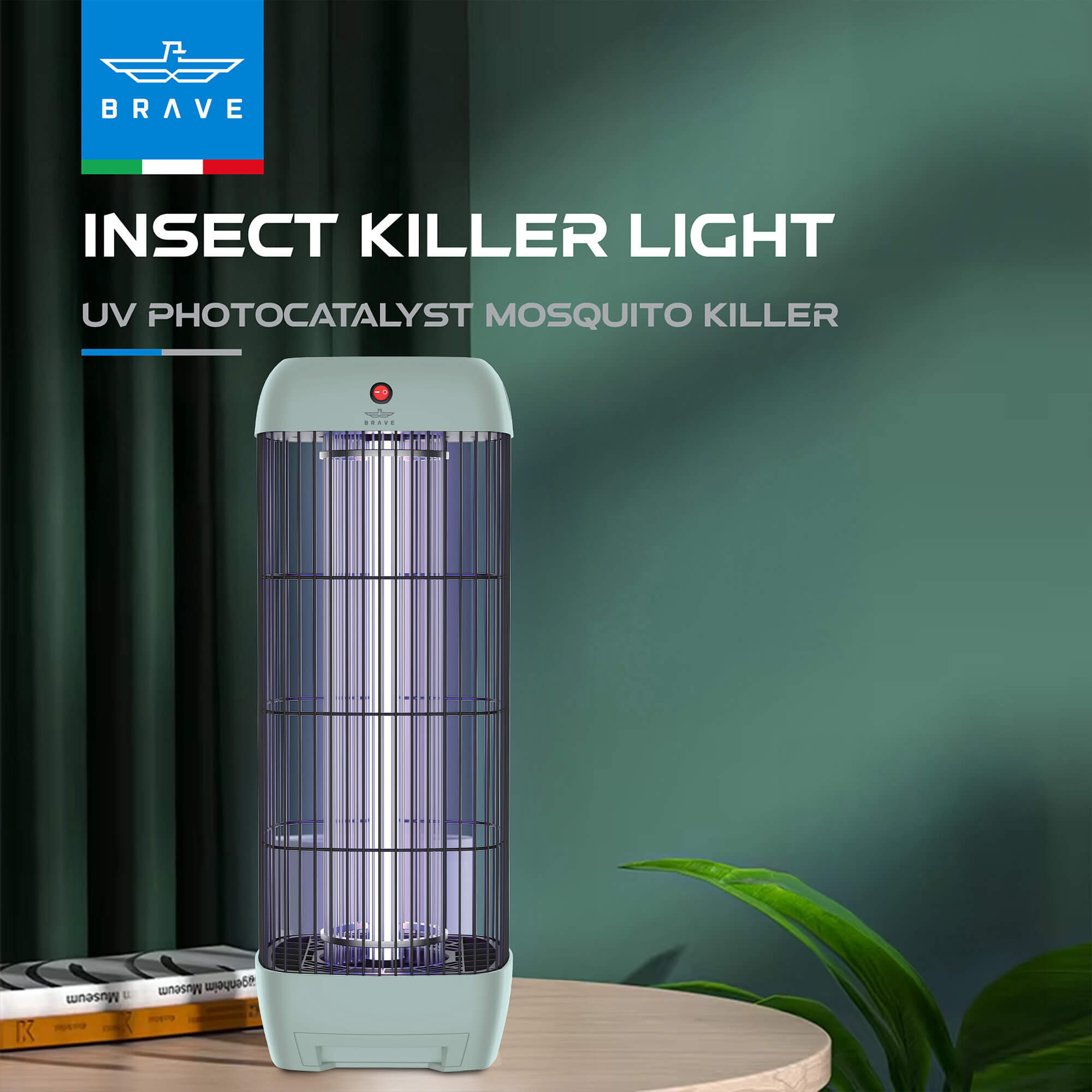 BRAVE Electric Mosquito Killer Bug Zapper with 15W UV Lamp, Powerful Indoor & Outdoor Insect Trap, Quiet, Safe, and Effective for Home, Kitchen, Patio, and Commercial Use - Green