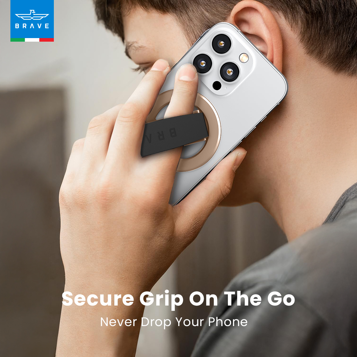 BRAVE MagGrip 3-in-1 Magnetic Phone Grip & Kickstand – 360° Rotatable, MagSafe Compatible, Universal Stand for iPhone & Android