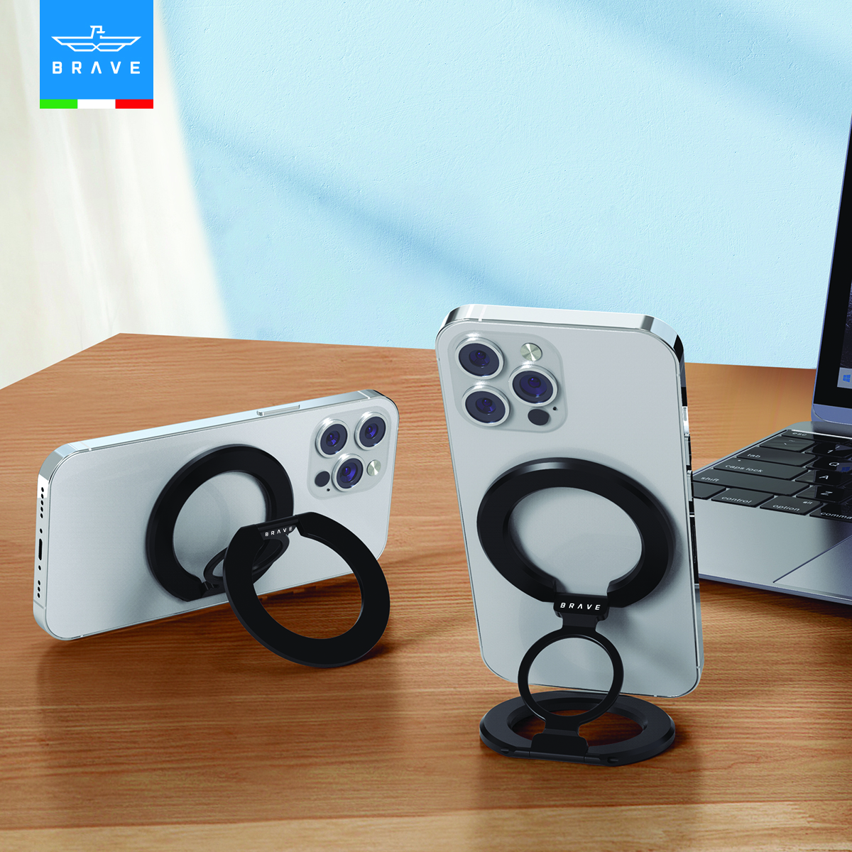 BRAVE MagGrip 3-in-1 Magnetic Ring Holder & Kickstand – 360° Rotatable, MagSafe Compatible, Universal Phone Grip Stand - Black