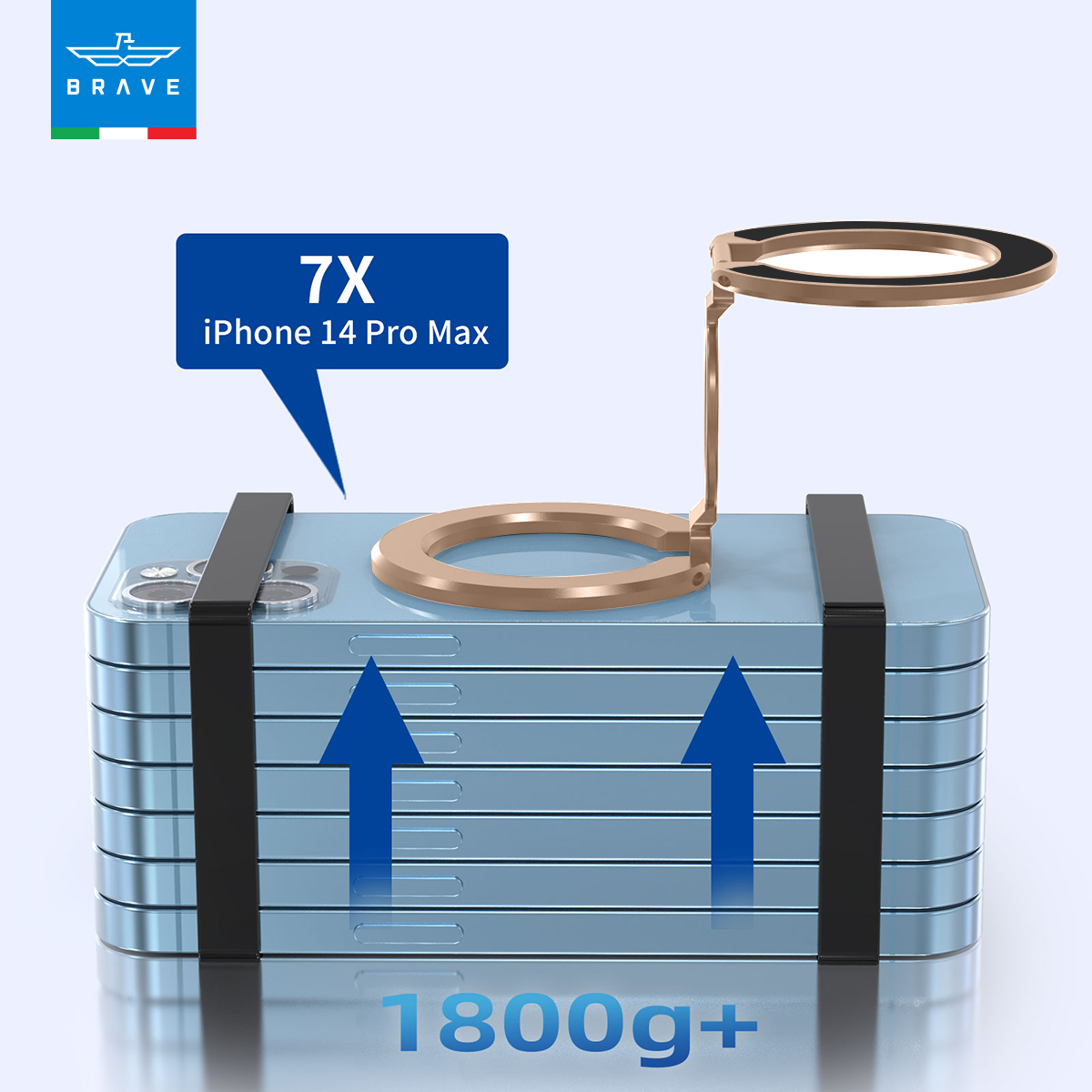 BRAVE MagGrip 3-in-1 Magnetic Ring Holder & Kickstand  – 360° Rotatable, MagSafe Compatible, Universal Phone Grip Stand  - Golden