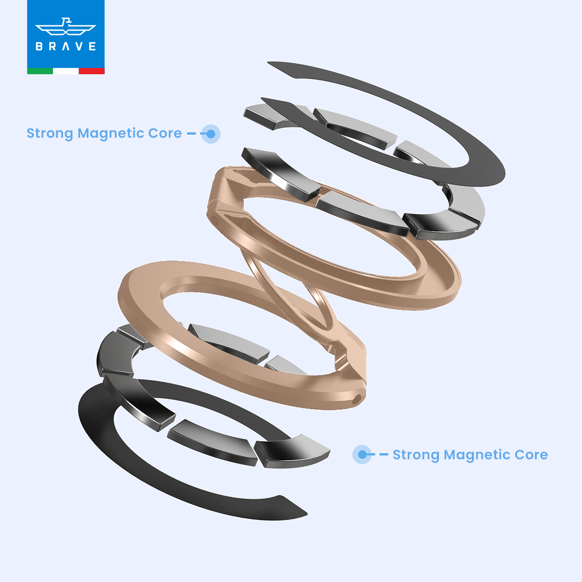 BRAVE MagGrip 3-in-1 Magnetic Ring Holder & Kickstand  – 360° Rotatable, MagSafe Compatible, Universal Phone Grip Stand  - Golden