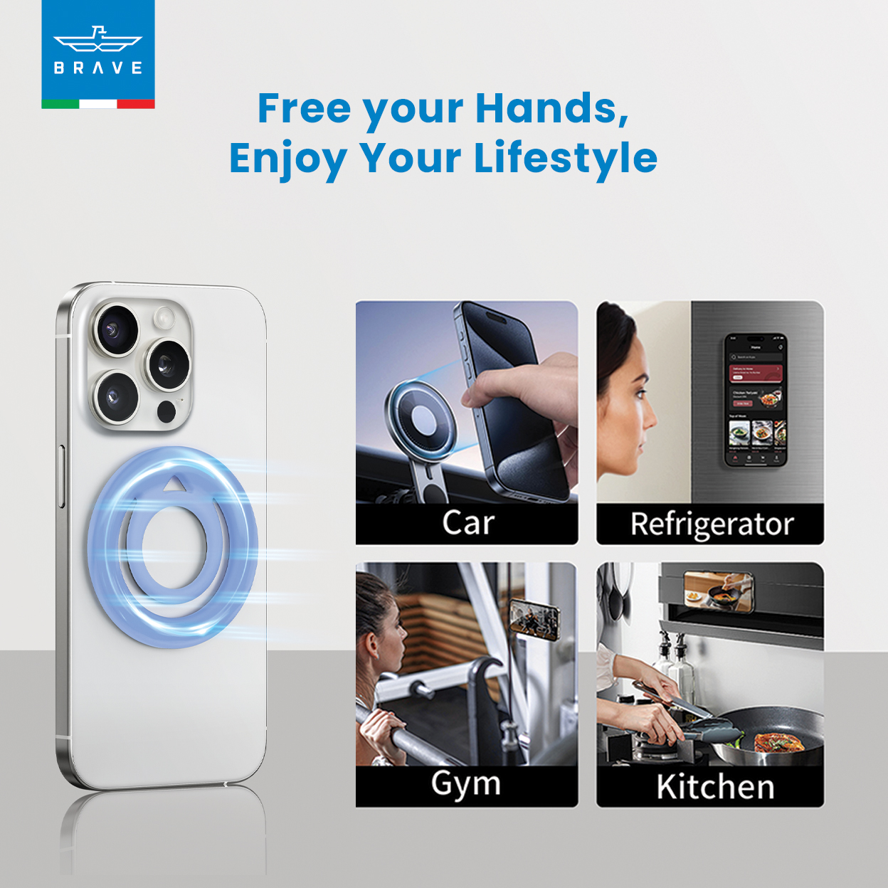 BRAVE Grip Magnetic Finger Ring Holder - Blue