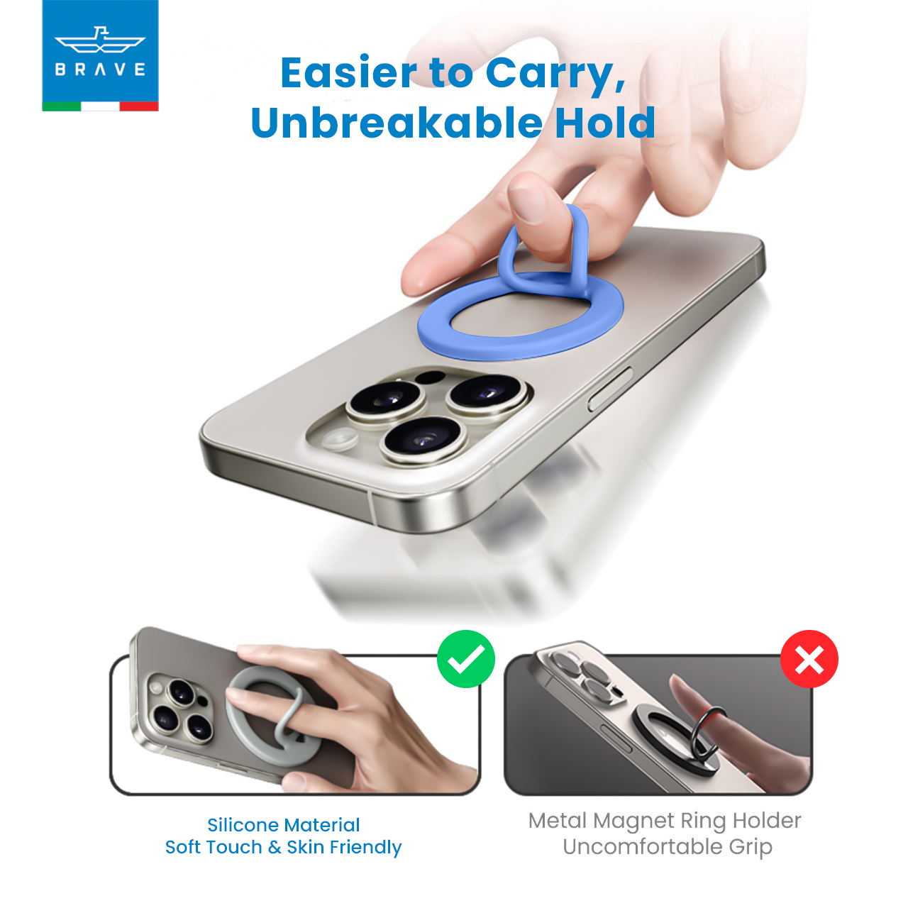 BRAVE Grip Magnetic Finger Ring Holder - Blue