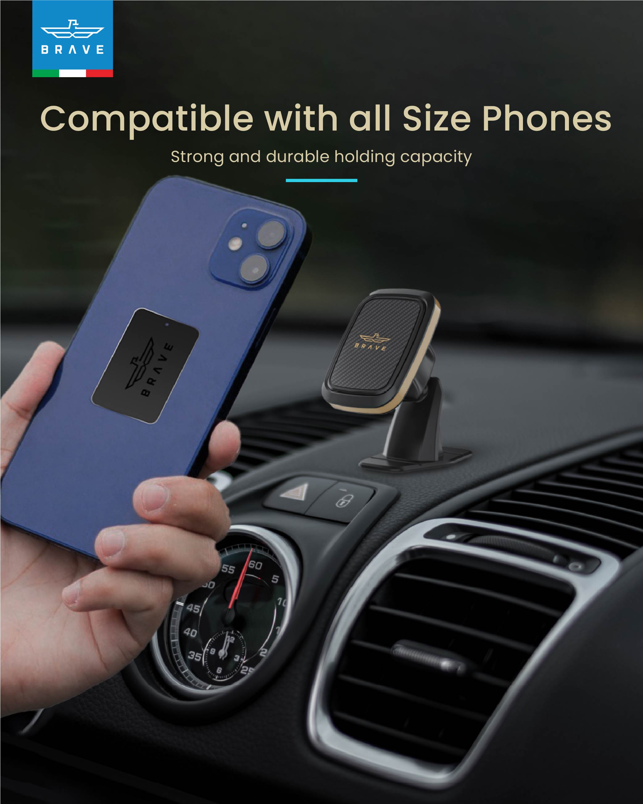BRAVE Magnetic Car Mount – 360° Rotation, Universal Fit, Strong Adhesive