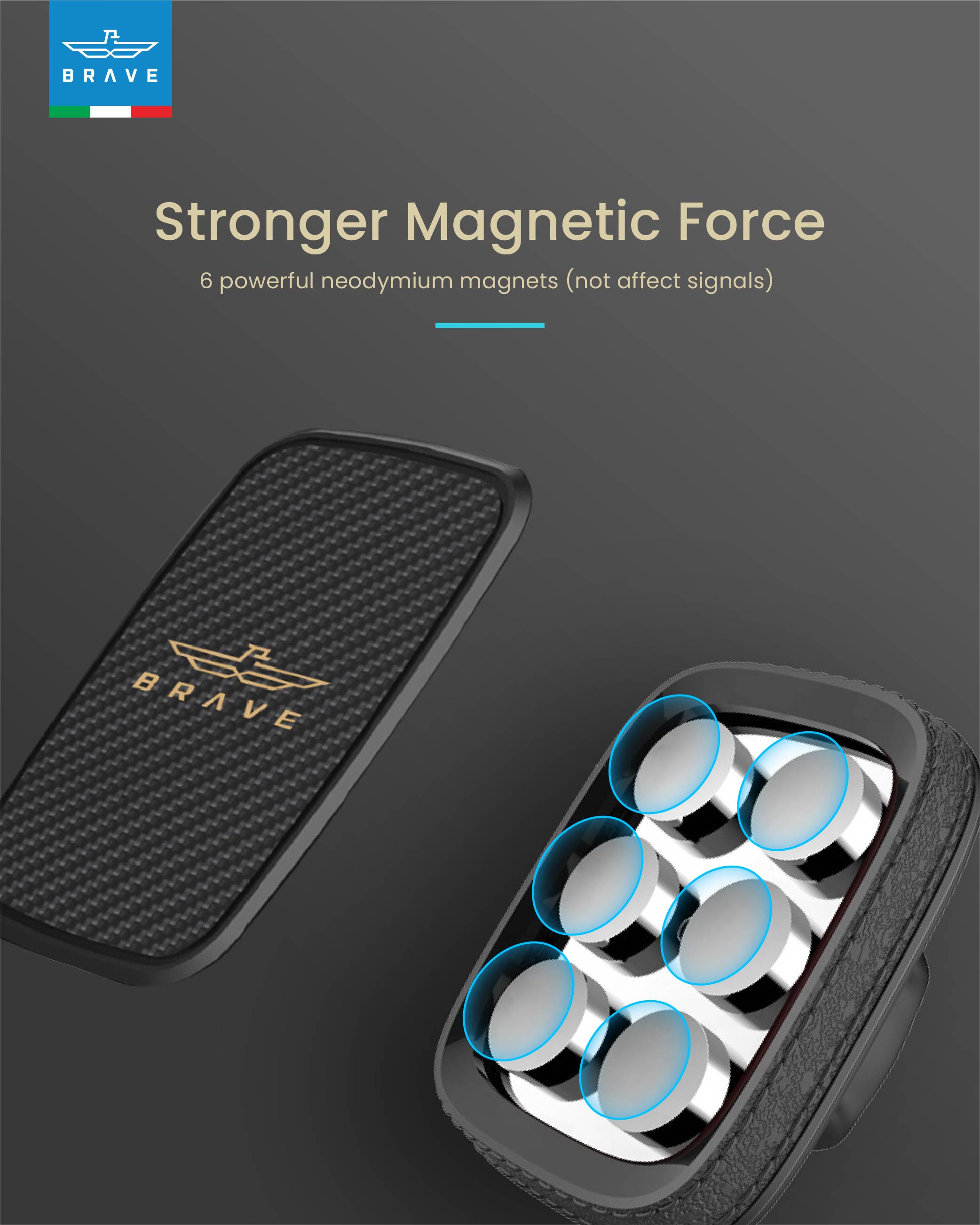 BRAVE Magnetic Car Mount – 360° Rotation, Universal Fit, Strong Adhesive