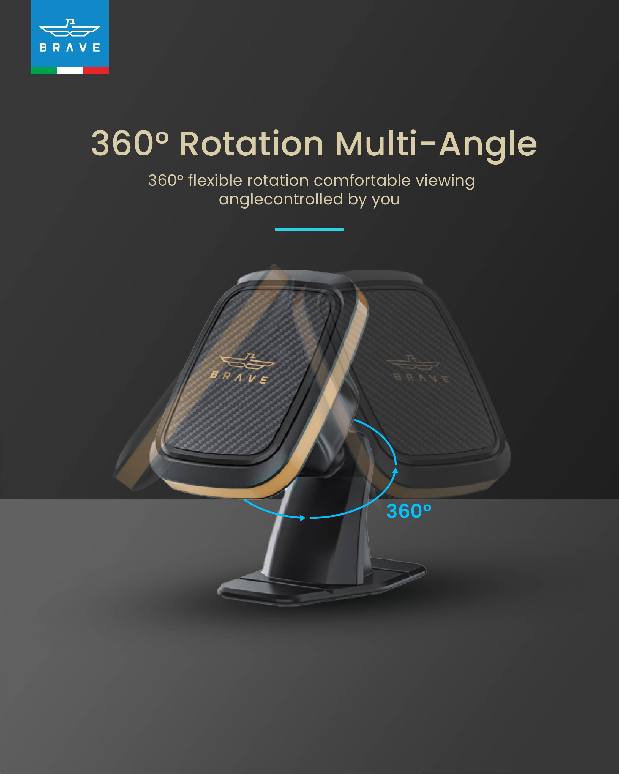 BRAVE Magnetic Car Mount – 360° Rotation, Universal Fit, Strong Adhesive