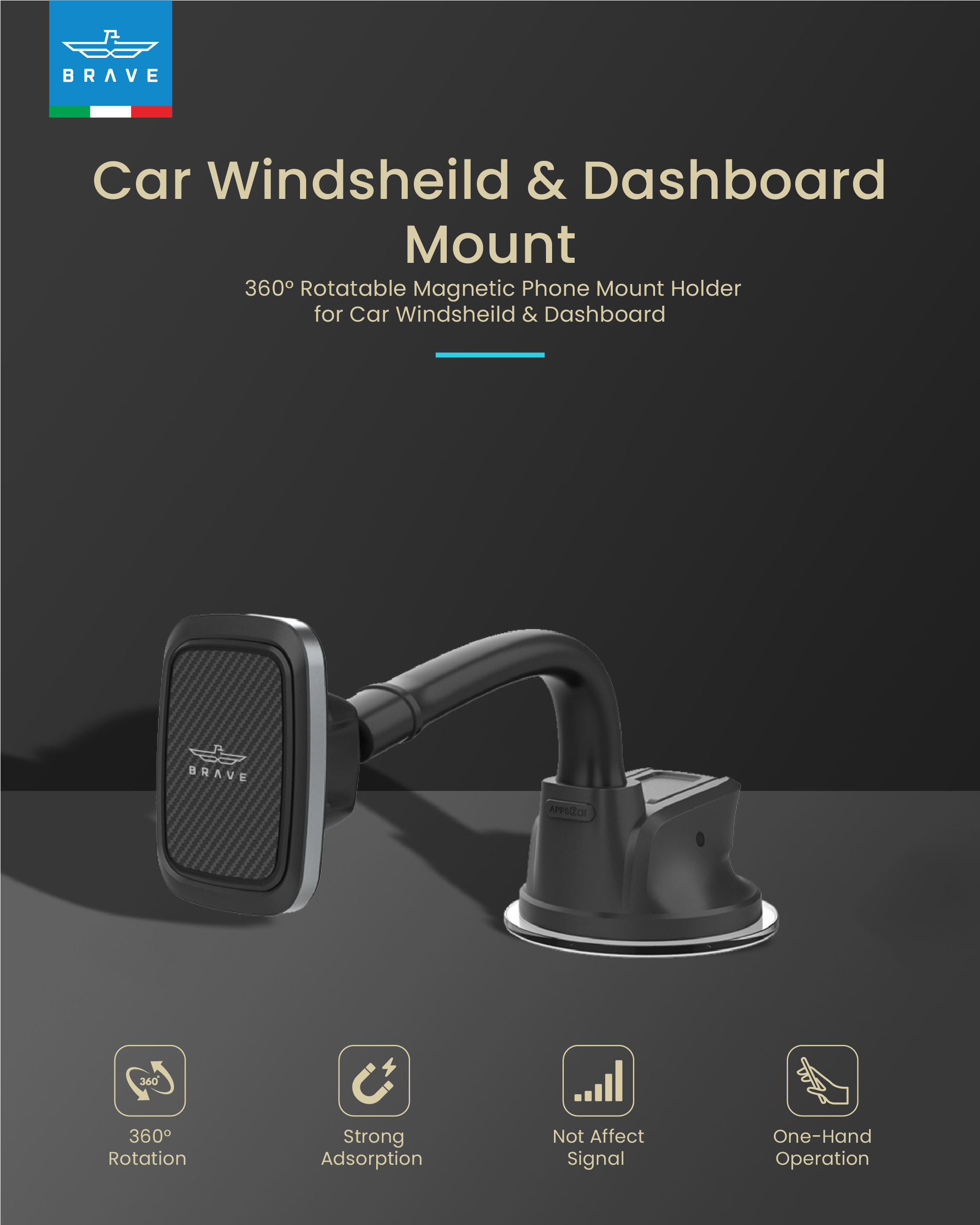 BRAVE BHL-718 Magnetic Car Holder for Dashboard & Windshield