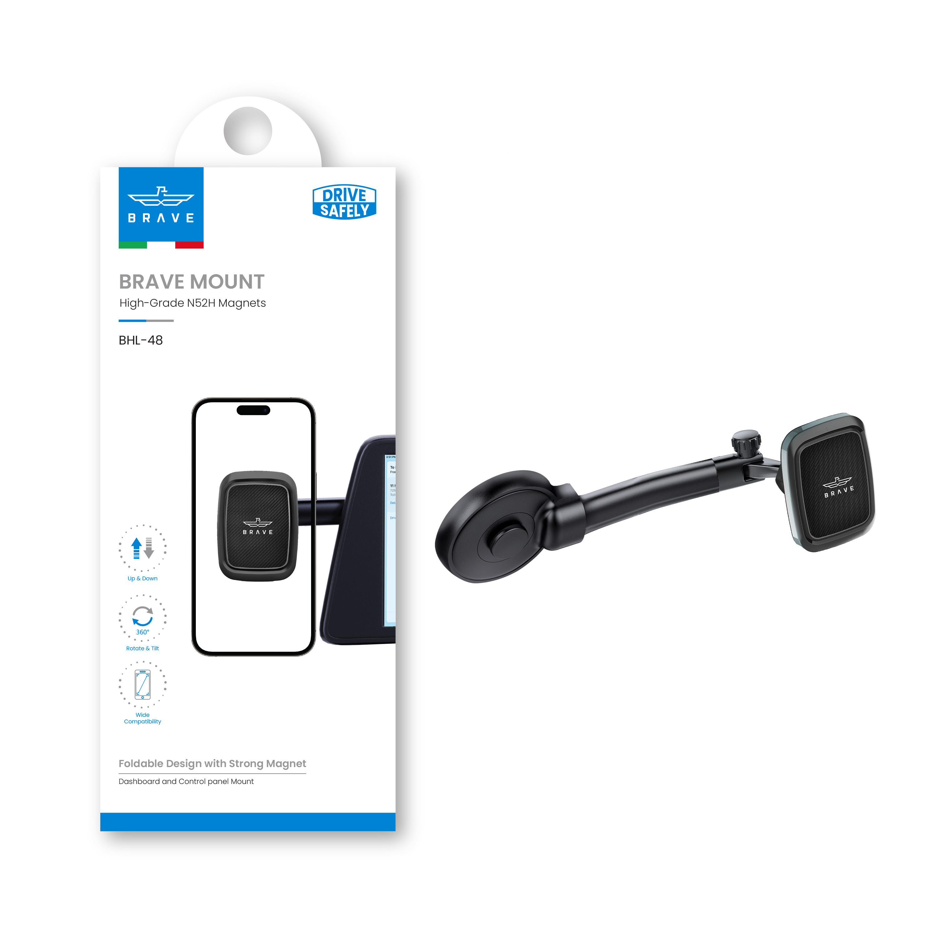 BRAVE Magnetic Car Phone Holder BHL-48 - Black