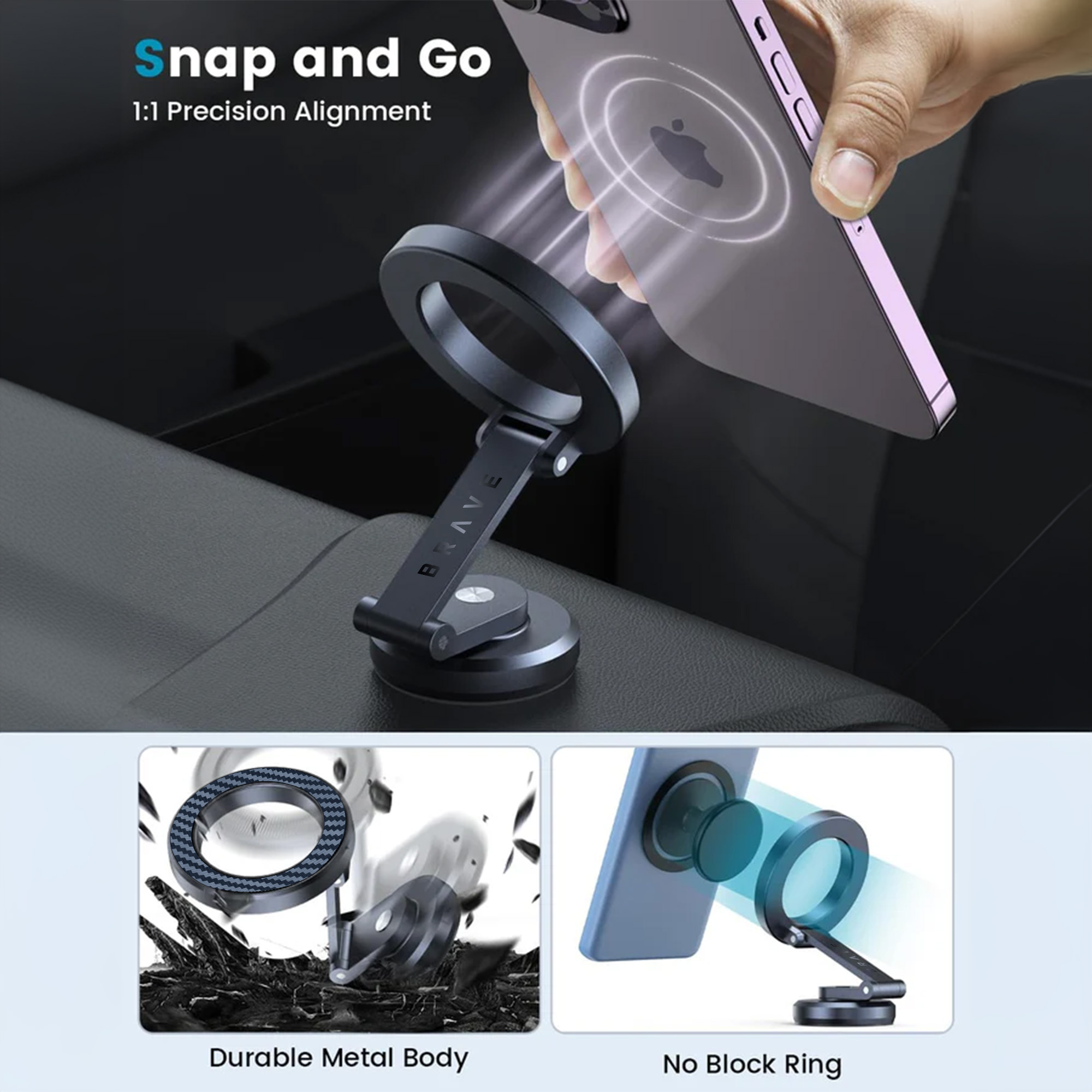 BRAVE Magnetic Car Phone Holder for iPhone 16 Pro Max BHL-54 - Black