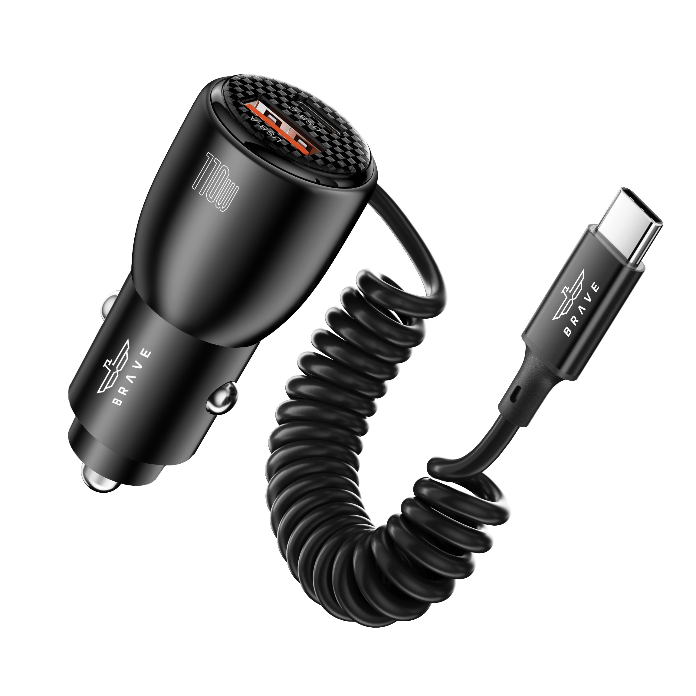 BRAVE BCC-27 110W Car Charger with Dual USB-C and USB A Port  for iPhone, Android, Laptops - Black