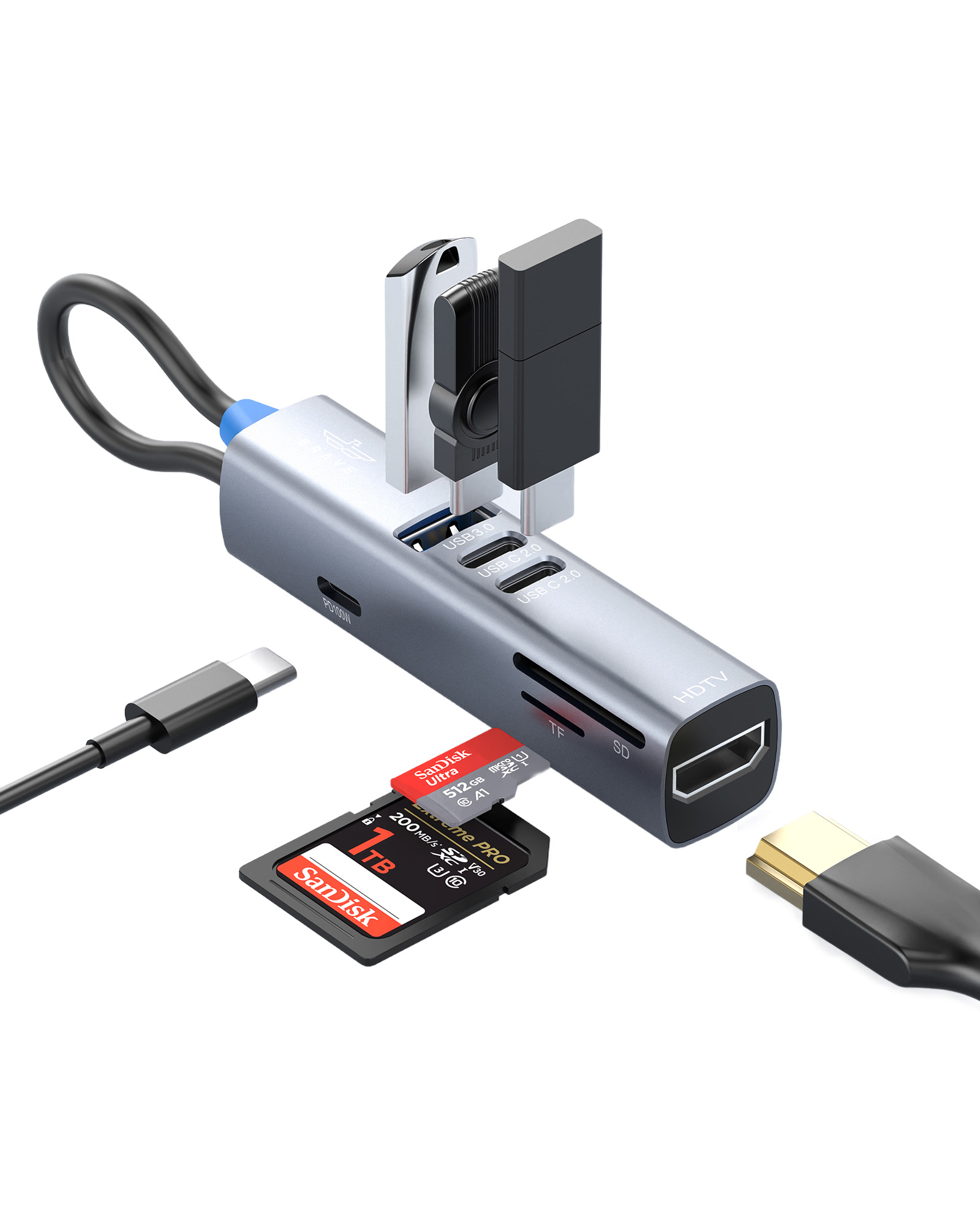 BRAVE BraveLink Series 7-in-1 USB-C Multiport Hub BH-07 - Silver