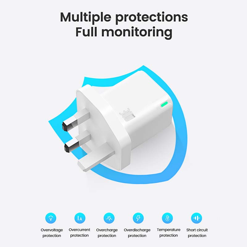 BRAVE BTC-27 GaN Series Dual-Port Wall Charger – 30W PD USB-C + QC3.0 USB-A - White