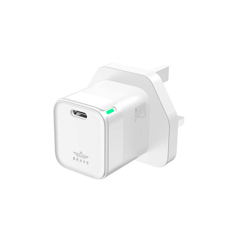 BRAVE BTC-28 20W USB-C Fast Wall Charger – GaN Technology, PD 3.0 & QC 3.0 - White